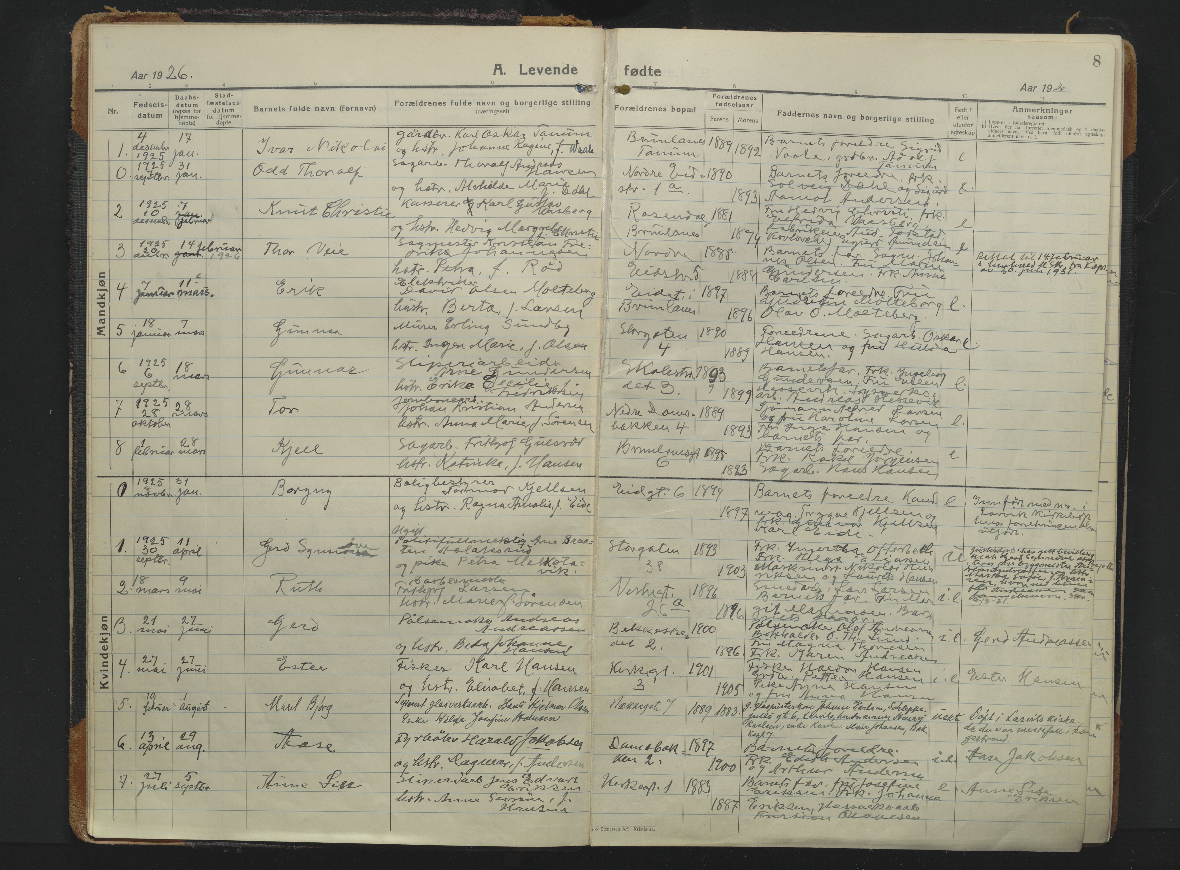 Larvik kirkebøker, AV/SAKO-A-352/F/Fb/L0006: Ministerialbok nr. II 6, 1925-1961, s. 8