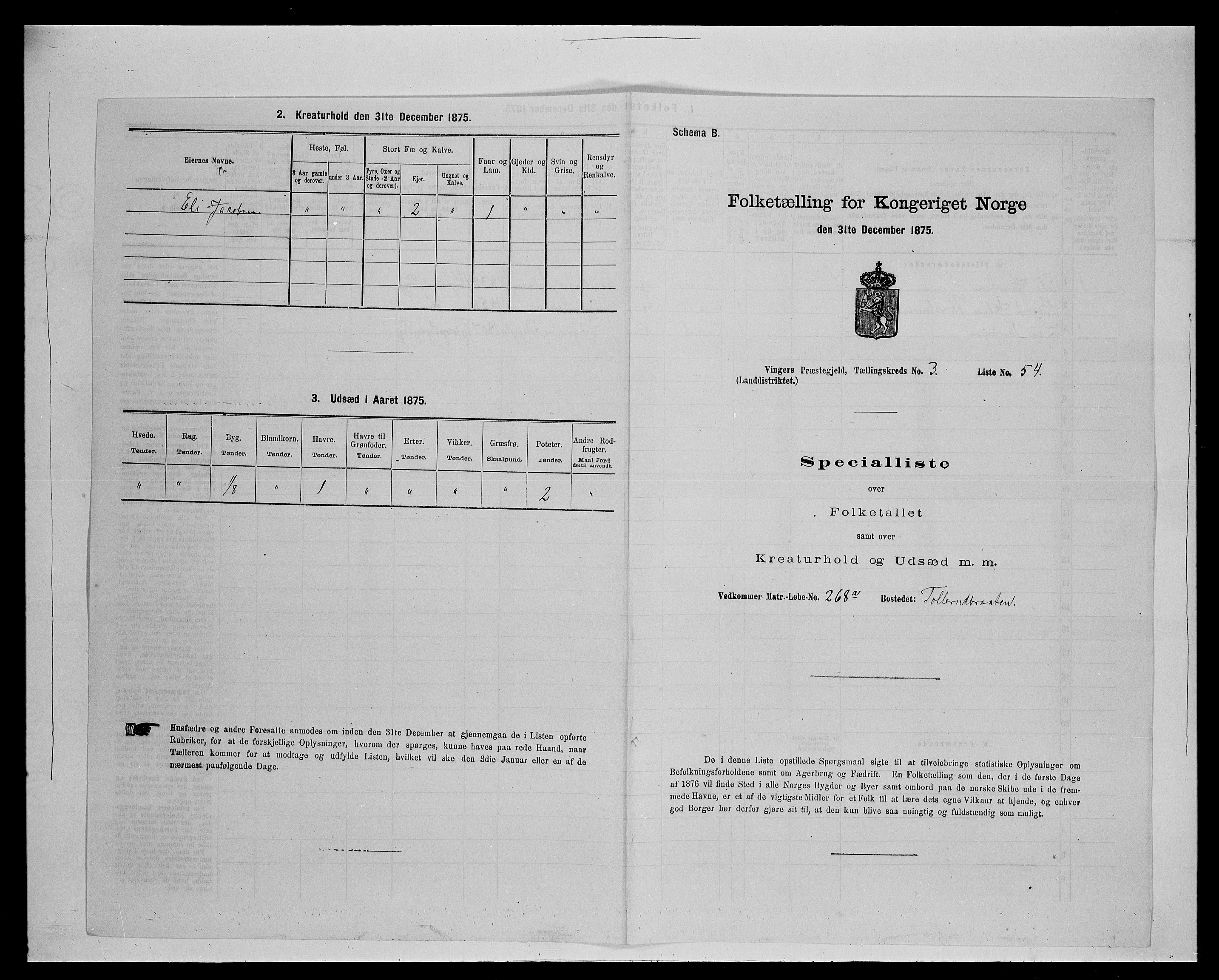 SAH, Folketelling 1875 for 0421L Vinger prestegjeld, Vinger sokn og Austmarka sokn, 1875, s. 496