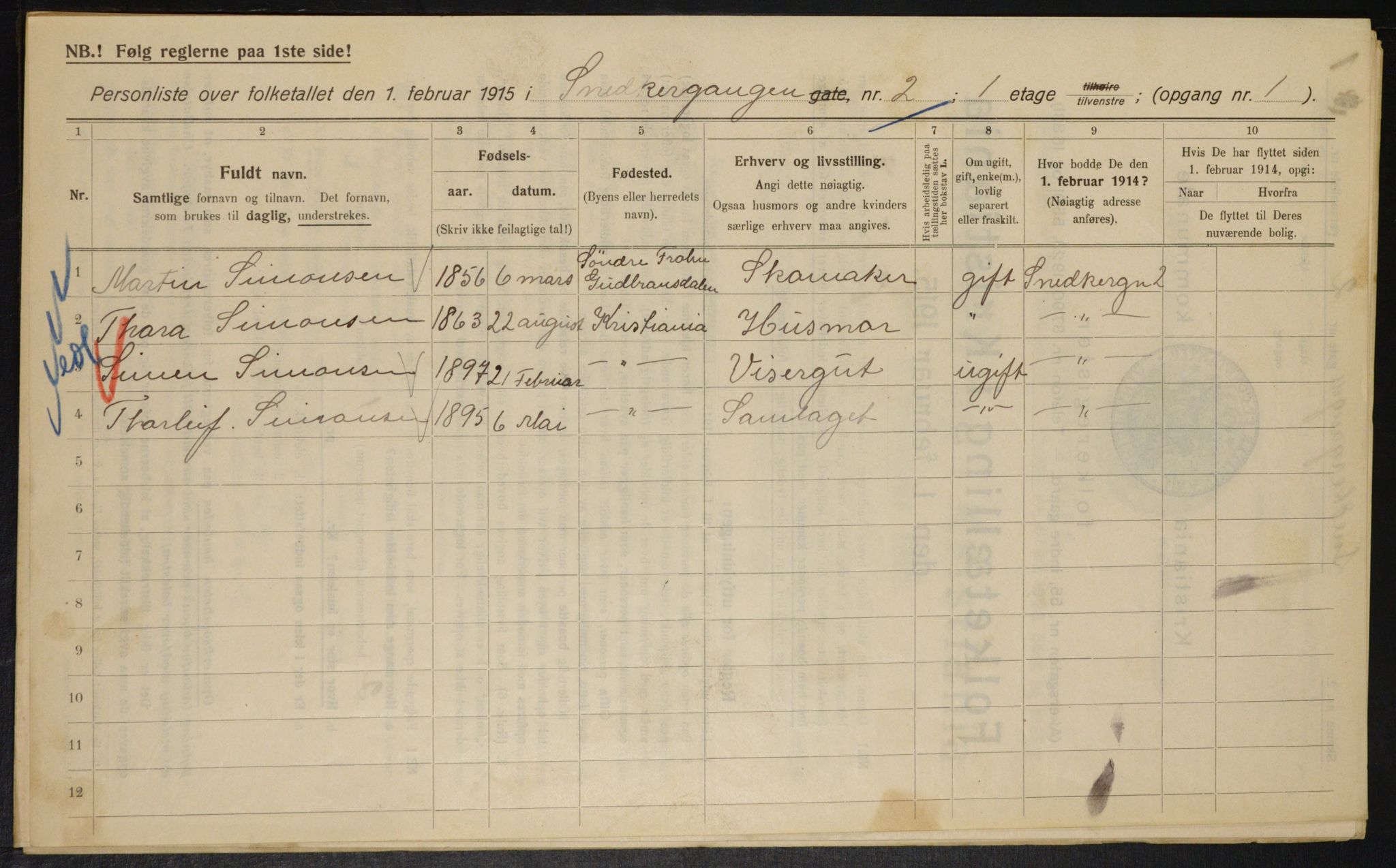 OBA, Kommunal folketelling 1.2.1915 for Kristiania, 1915, s. 97825