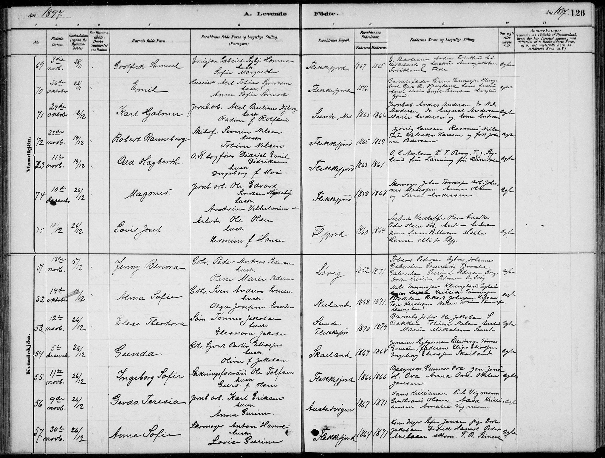 Flekkefjord sokneprestkontor, AV/SAK-1111-0012/F/Fb/Fbc/L0007: Klokkerbok nr. B 7, 1880-1902, s. 126