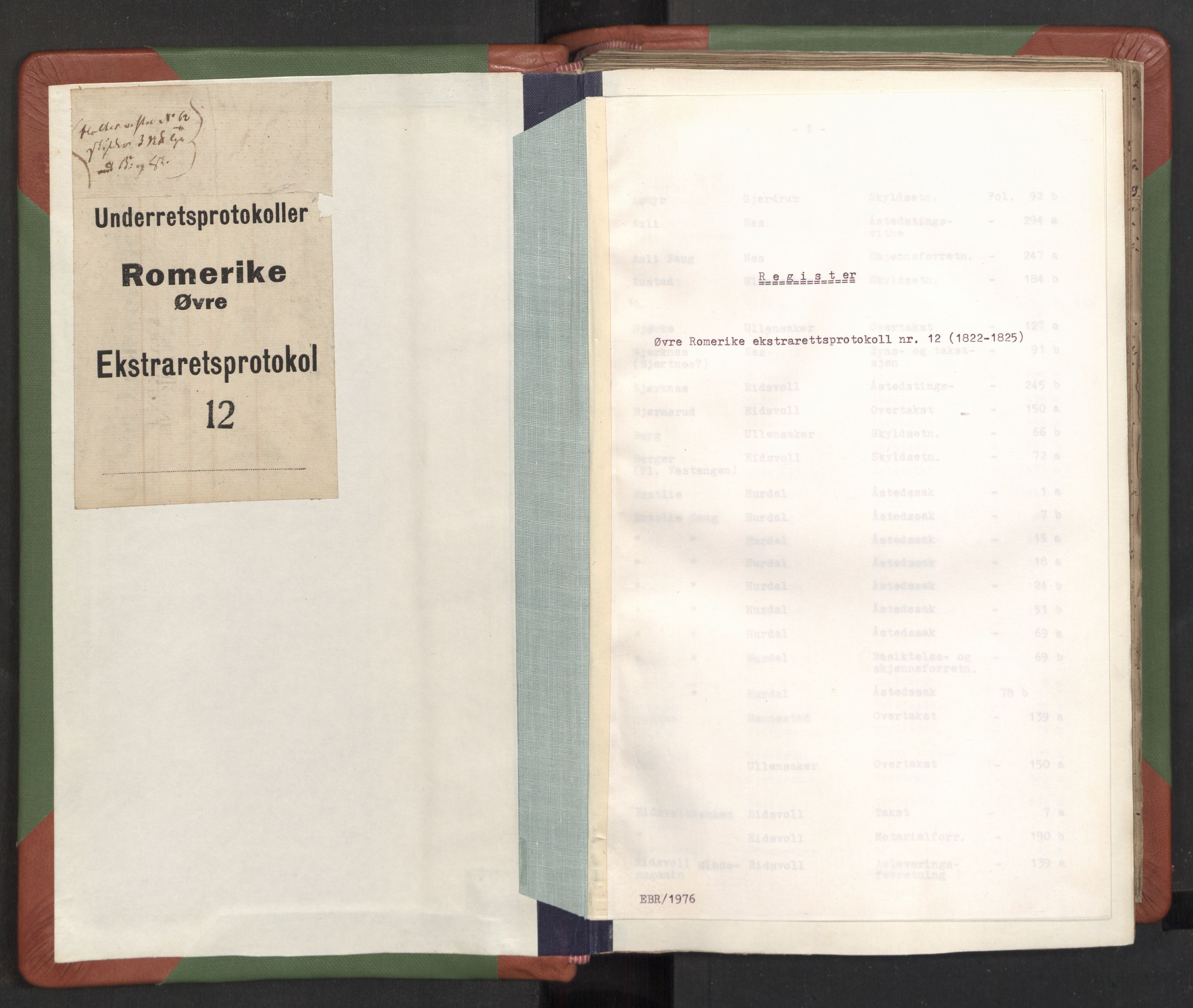 Øvre Romerike sorenskriveri, SAO/A-10649/F/Fc/Fca/L0012: Ekstrarettsprotokoll 12, 1822-1825