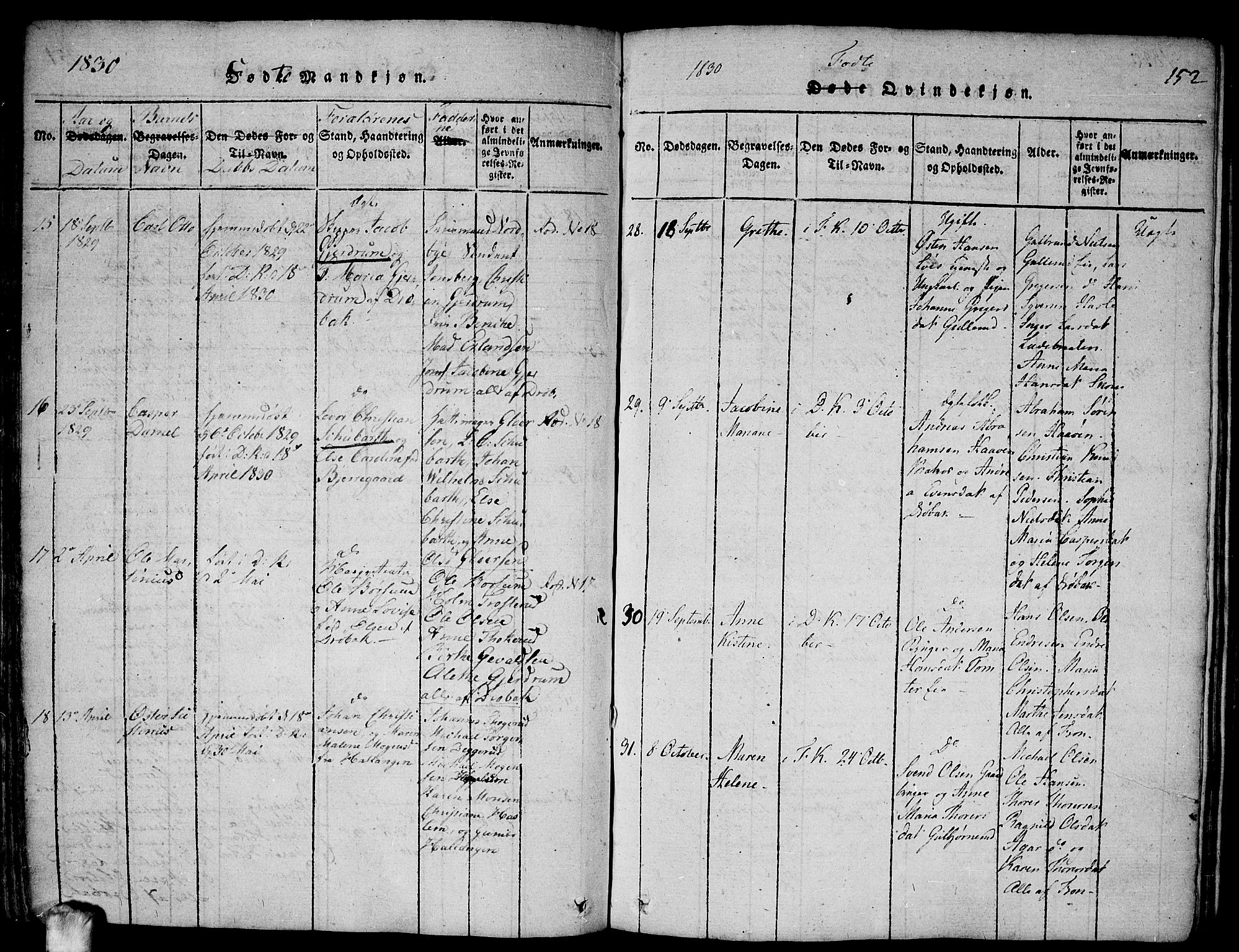 Drøbak prestekontor Kirkebøker, SAO/A-10142a/F/Fa/L0001: Ministerialbok nr. I 1, 1816-1842, s. 152