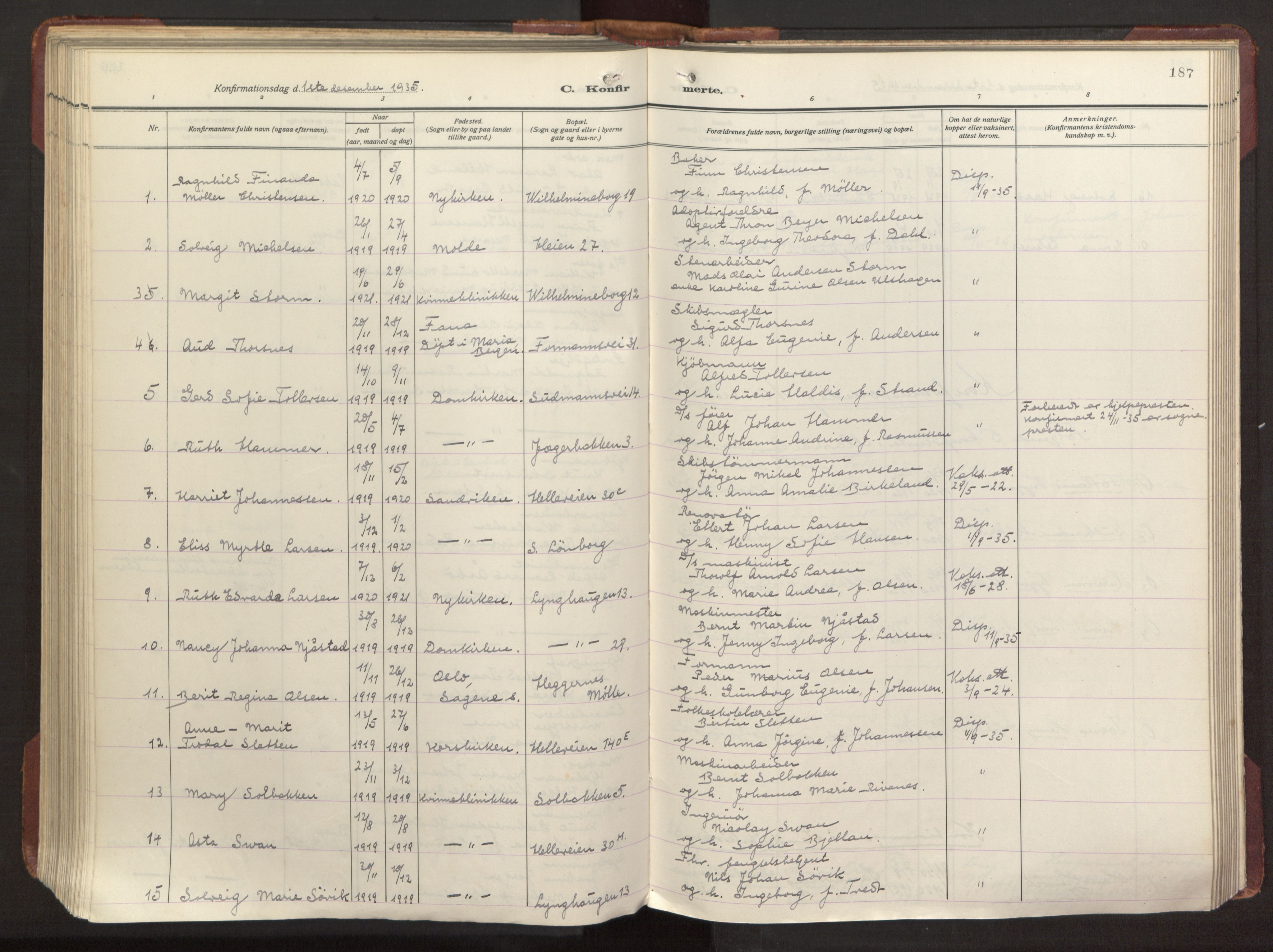 Sandviken Sokneprestembete, SAB/A-77601/H/Ha/L0013: Ministerialbok nr. C 4, 1926-1943, s. 187