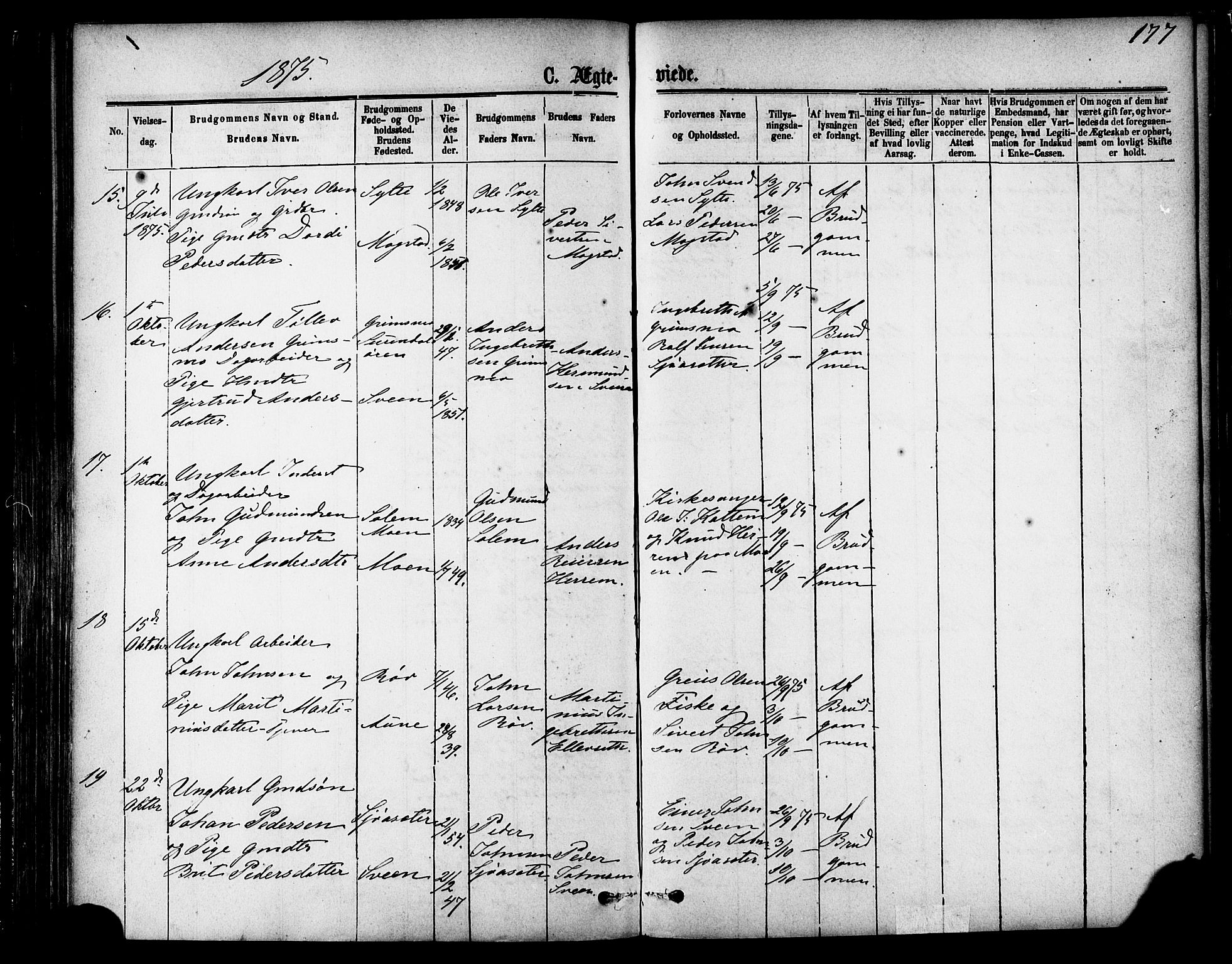 Ministerialprotokoller, klokkerbøker og fødselsregistre - Møre og Romsdal, SAT/A-1454/595/L1046: Ministerialbok nr. 595A08, 1874-1884, s. 177