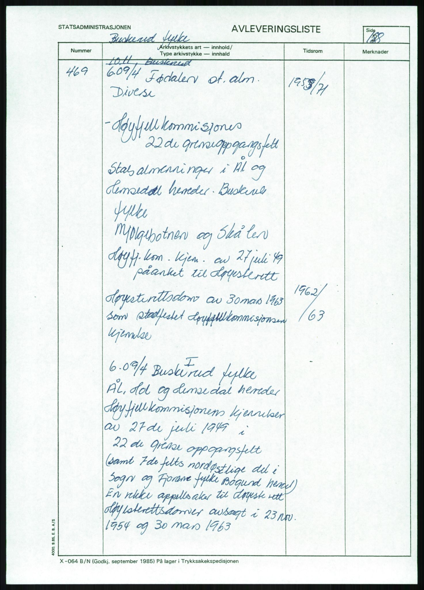 Direktoratet for statens skoger, AV/RA-S-1600/2/E/Eg/L0002: Arkivliste for 10.11-serien. Akershus til Sør-Trøndelag fylke. Mappenr. 1 - 925, 1957-1992, s. 189