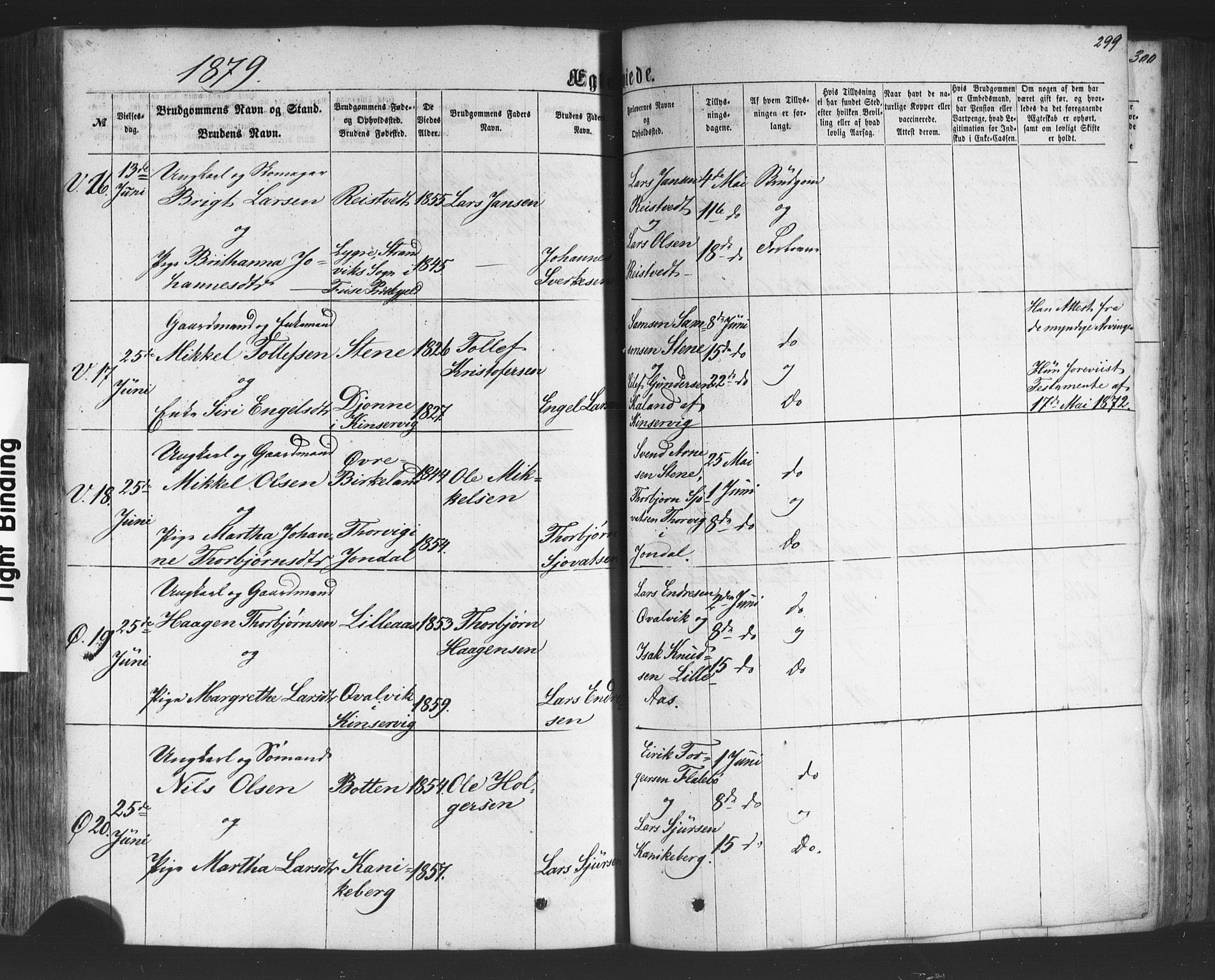 Kvam sokneprestembete, AV/SAB-A-76201/H/Haa: Ministerialbok nr. A 9, 1864-1879, s. 299