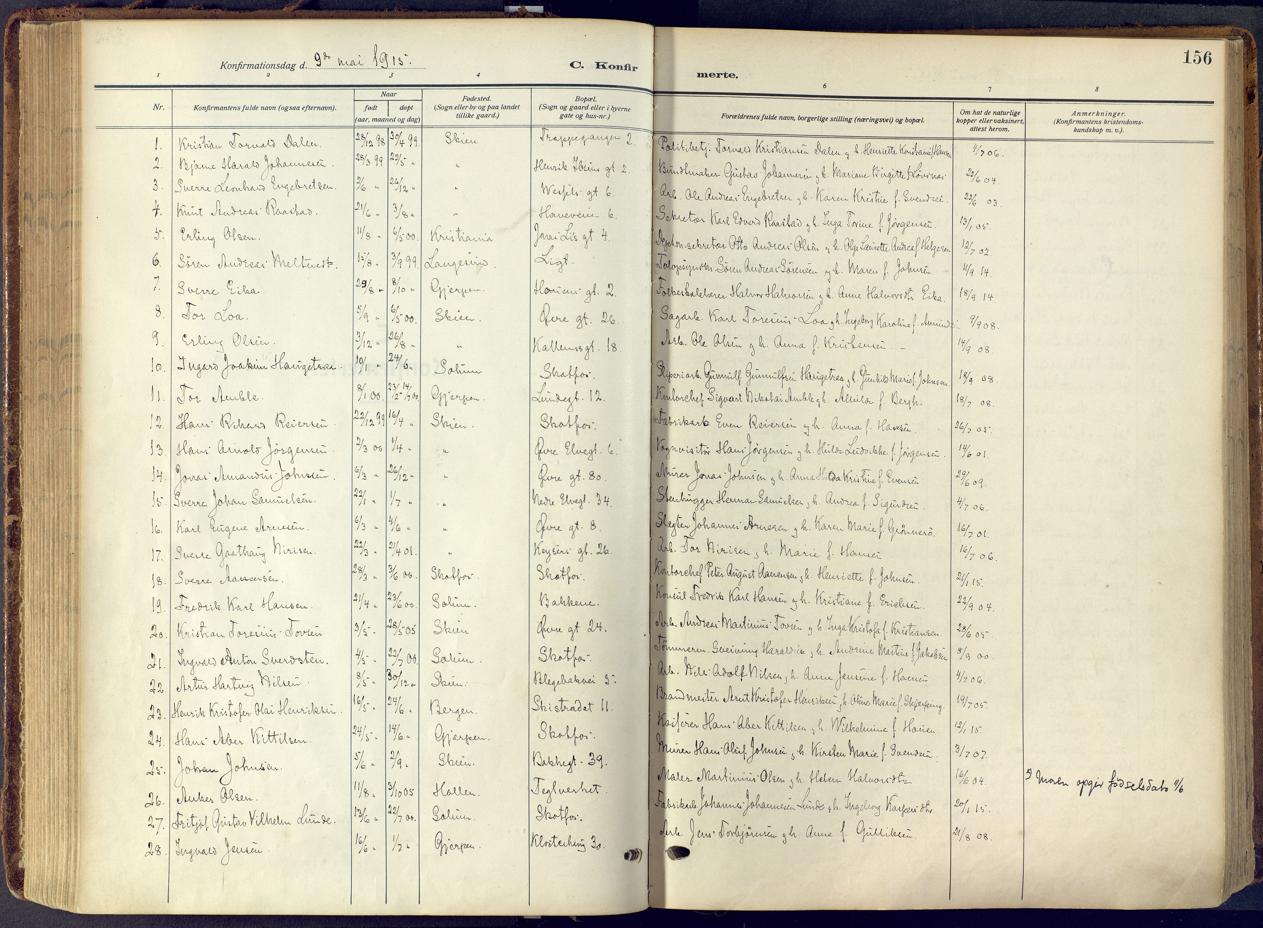 Skien kirkebøker, AV/SAKO-A-302/F/Fa/L0013: Ministerialbok nr. 13, 1915-1921, s. 156