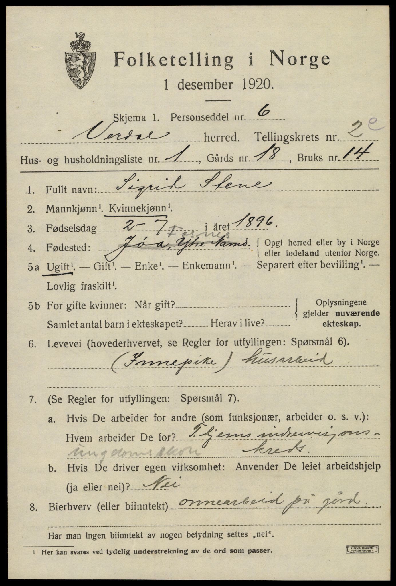 SAT, Folketelling 1920 for 1721 Verdal herred, 1920, s. 5337