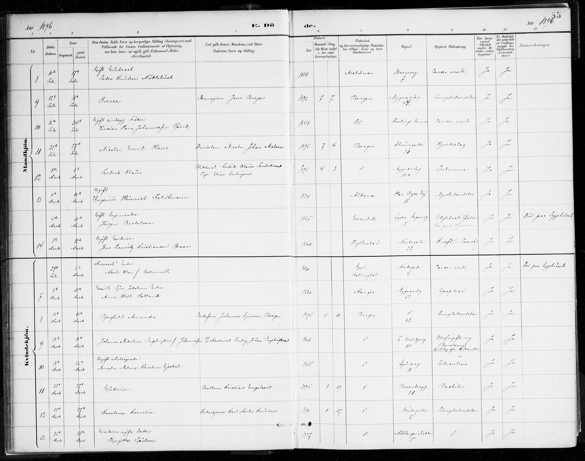 Johanneskirken sokneprestembete, SAB/A-76001/H/Haa/L0019: Ministerialbok nr. E 1, 1885-1915, s. 85