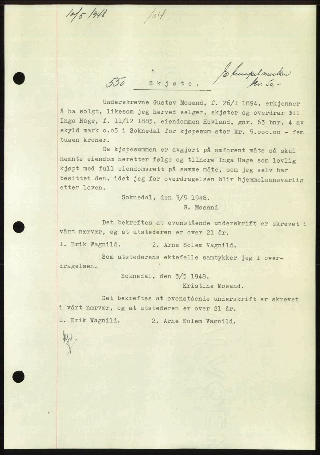 Gauldal sorenskriveri, SAT/A-0014/1/2/2C: Pantebok nr. A5, 1947-1948, Dagboknr: 550/1948