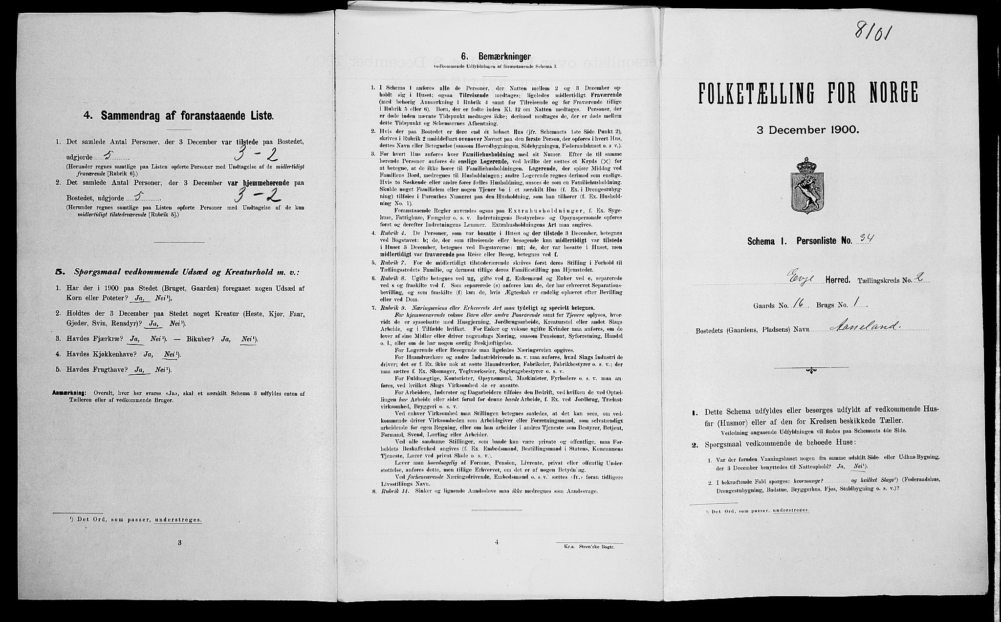 SAK, Folketelling 1900 for 0937 Evje herred, 1900, s. 159
