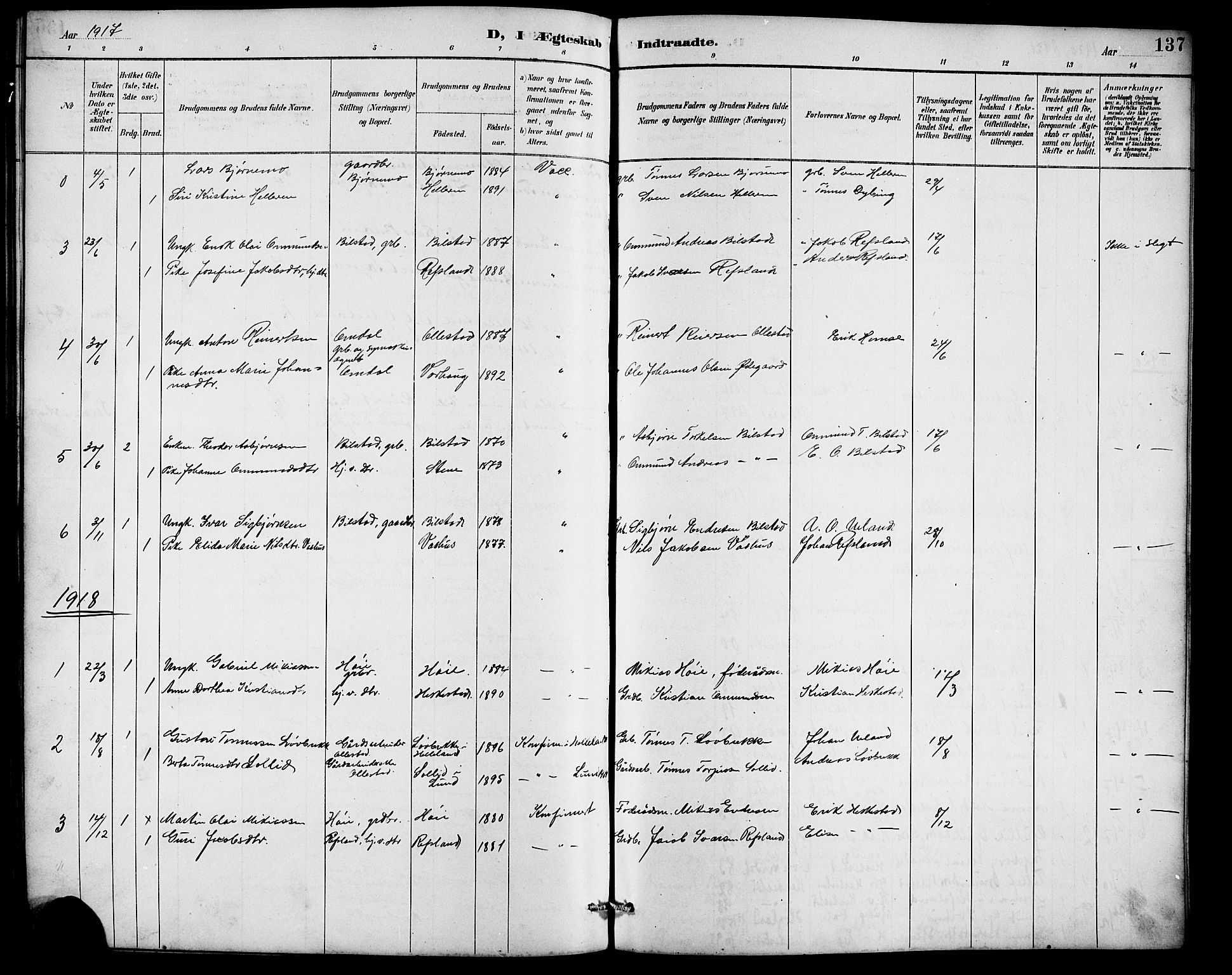 Lund sokneprestkontor, AV/SAST-A-101809/S07/L0007: Klokkerbok nr. B 7, 1890-1925, s. 137