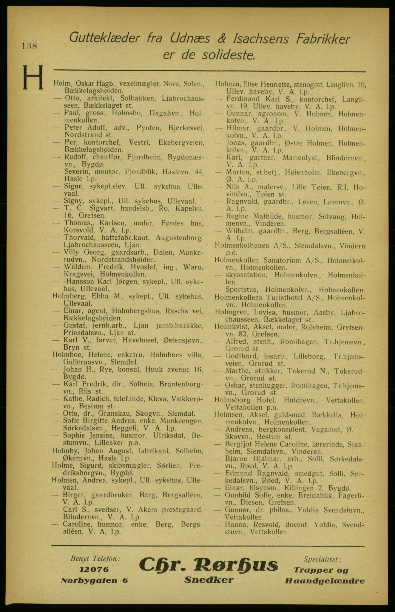 Aker adressebok/adressekalender, PUBL/001/A/002: Akers adressekalender, 1922, s. 138