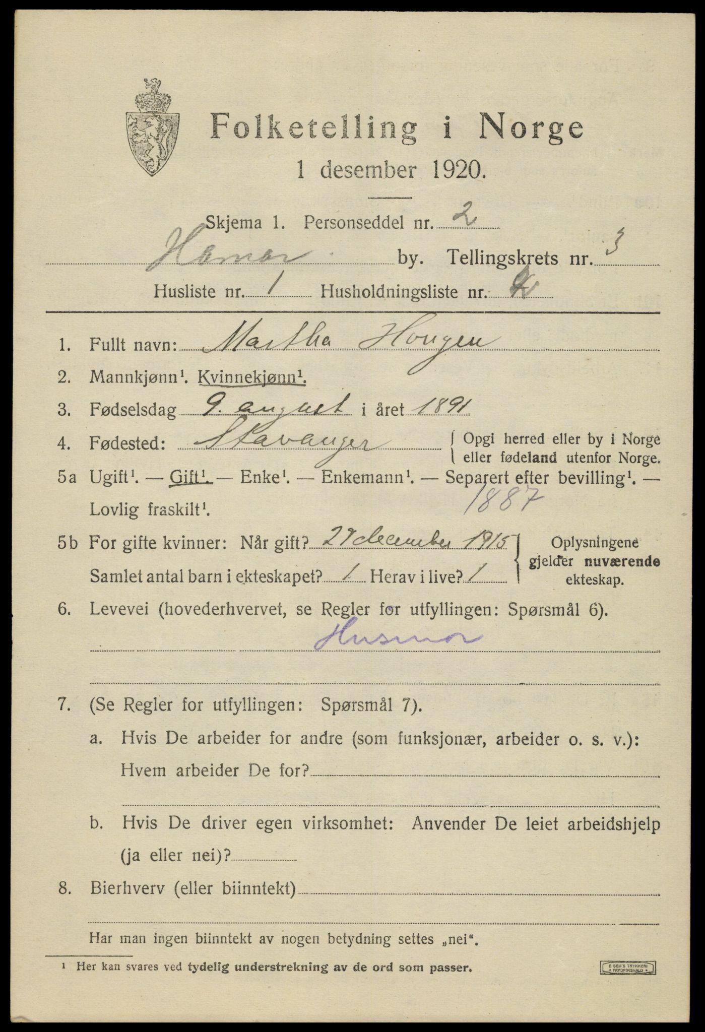 SAH, Folketelling 1920 for 0501 Lillehammer kjøpstad, 1920, s. 5638