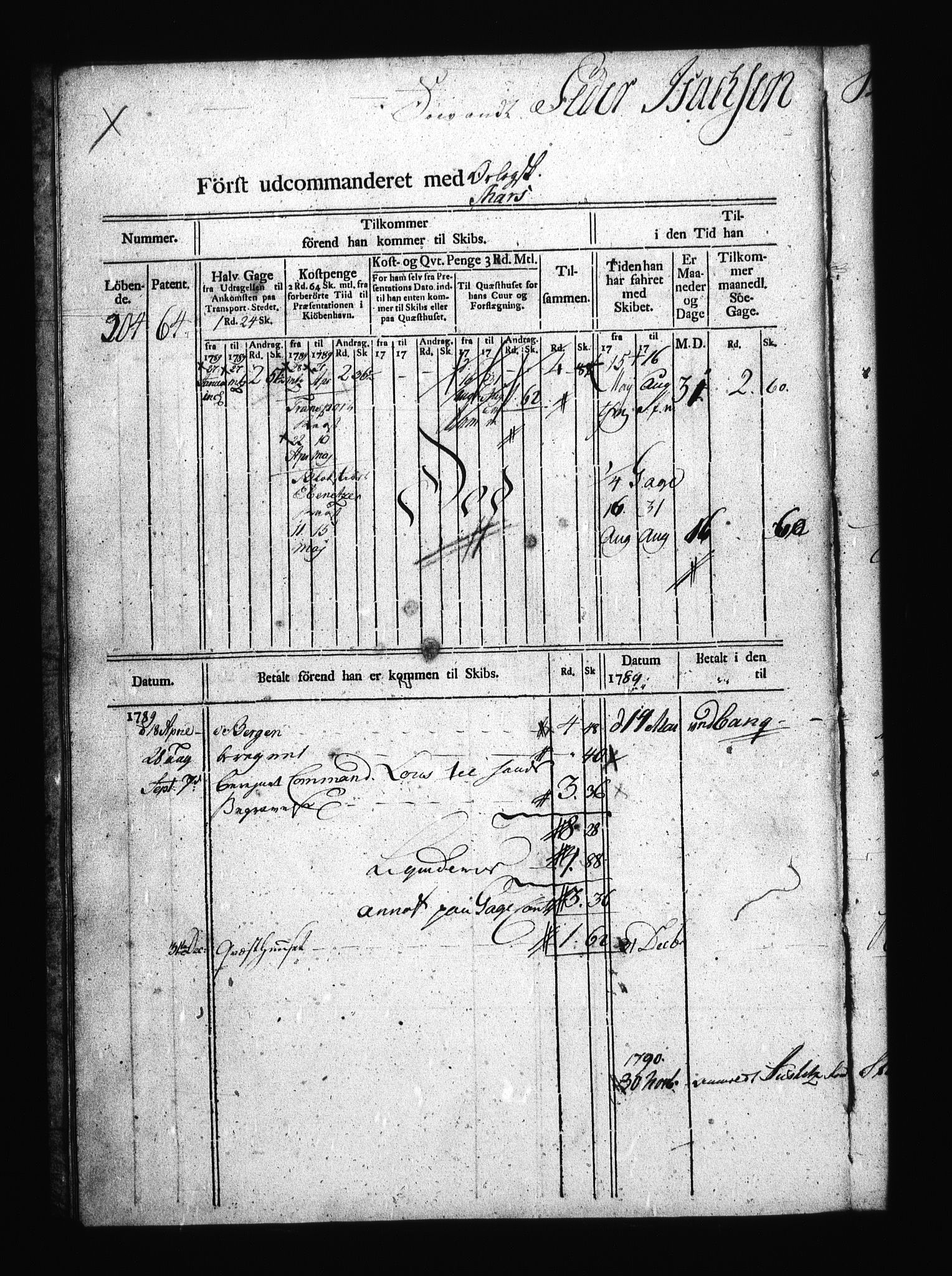 Sjøetaten, AV/RA-EA-3110/F/L0009: Bergen stift, bind 2, 1789