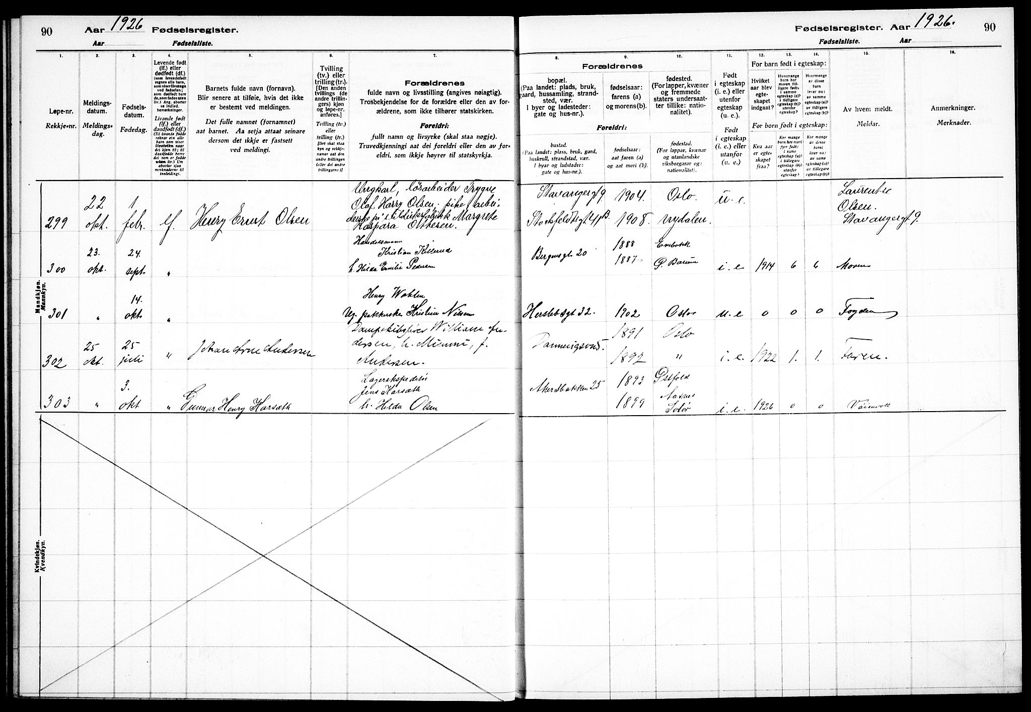Sagene prestekontor Kirkebøker, AV/SAO-A-10796/J/L0004: Fødselsregister nr. 4, 1925-1928, s. 90