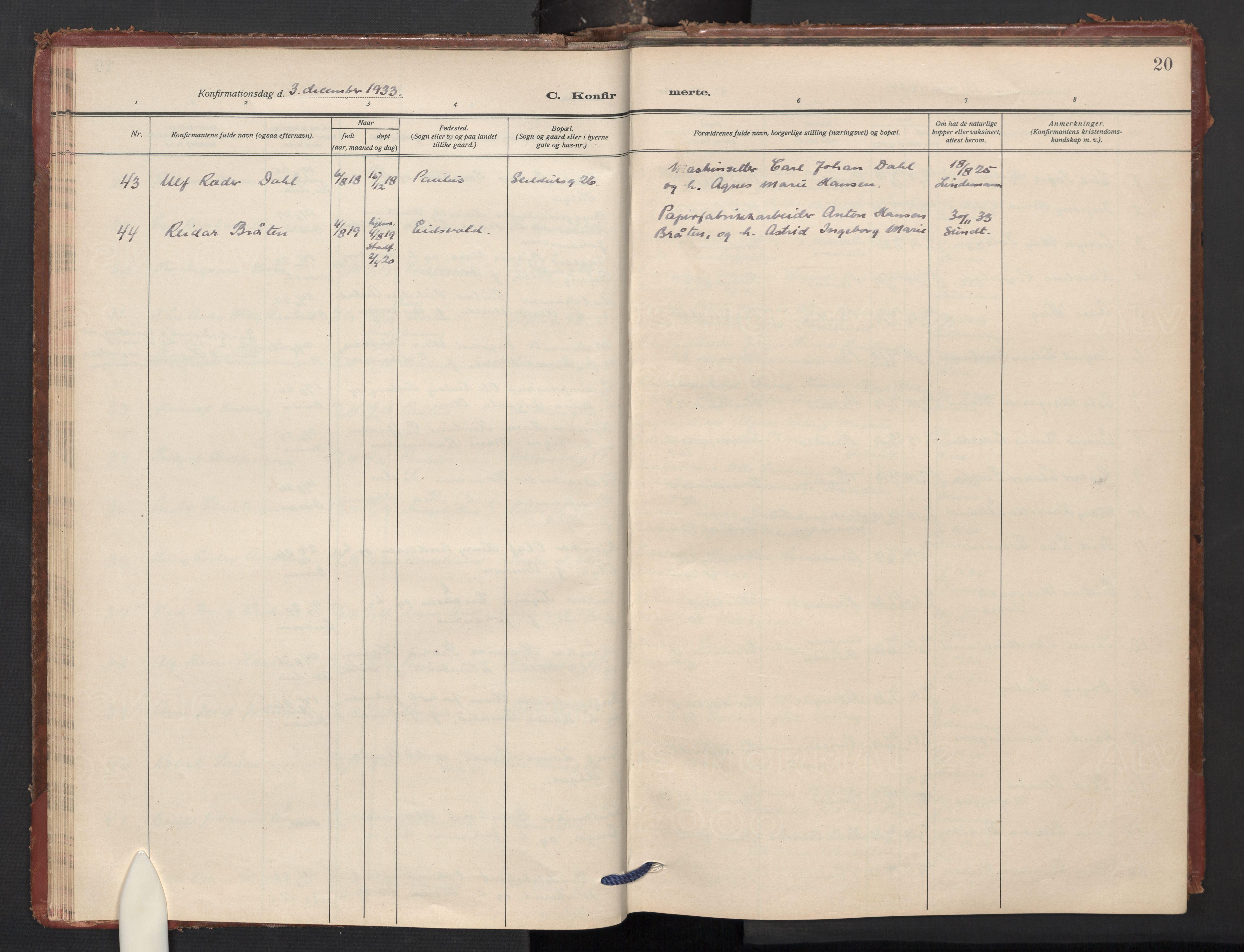 Paulus prestekontor Kirkebøker, AV/SAO-A-10871/F/Fa/L0030: Ministerialbok nr. 30, 1932-1955, s. 20