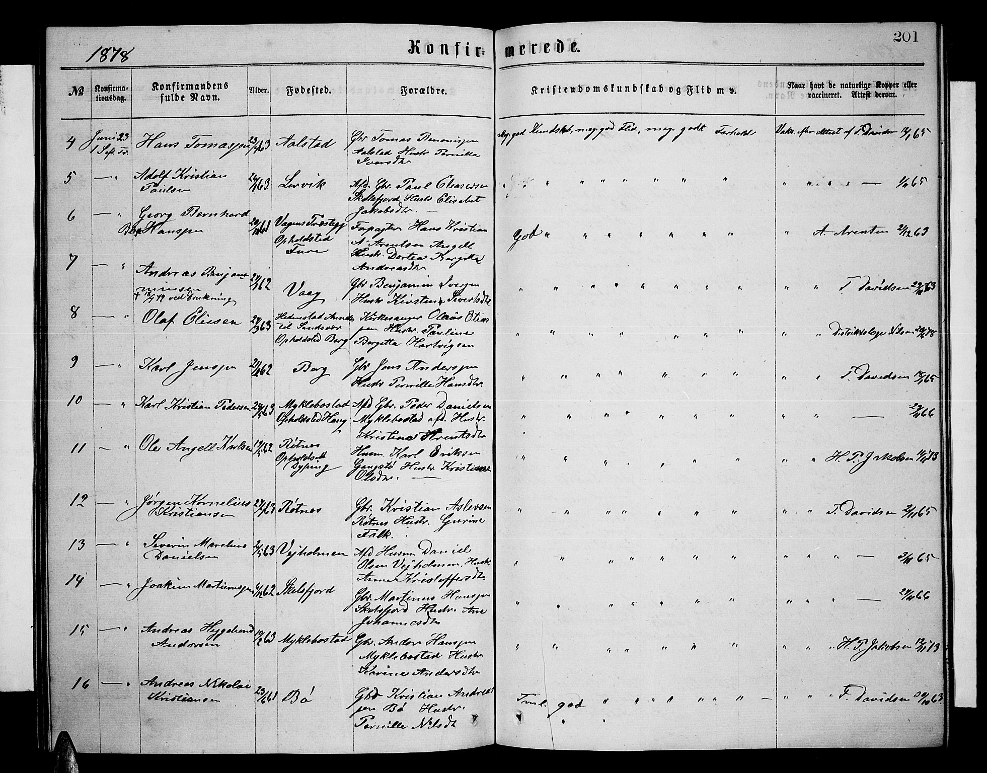 Ministerialprotokoller, klokkerbøker og fødselsregistre - Nordland, AV/SAT-A-1459/855/L0815: Klokkerbok nr. 855C04, 1865-1878, s. 201