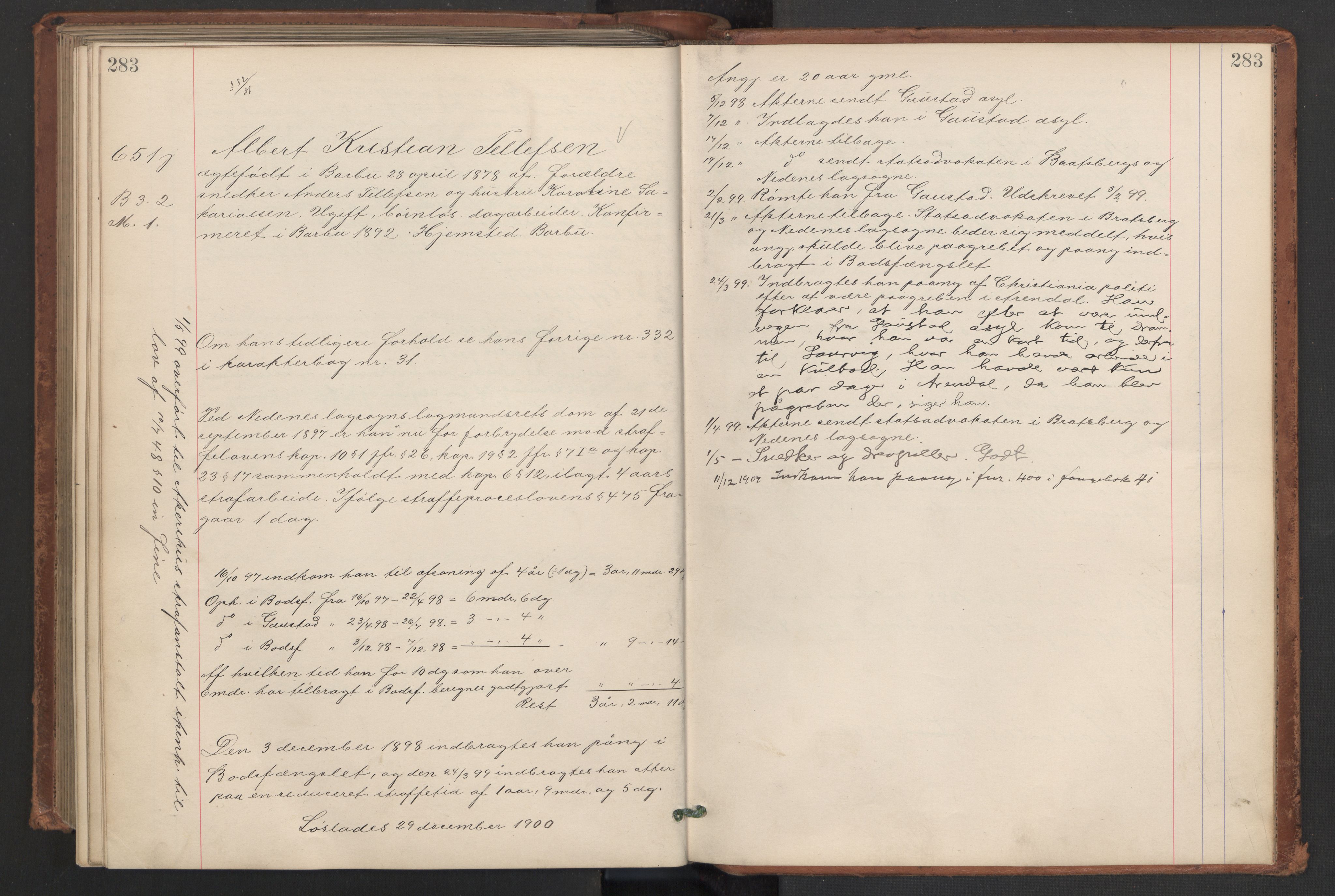 Botsfengslet, AV/RA-S-1539/D/Db/Dbb/L0032: 369j - 655j, 1897-1898, s. 283