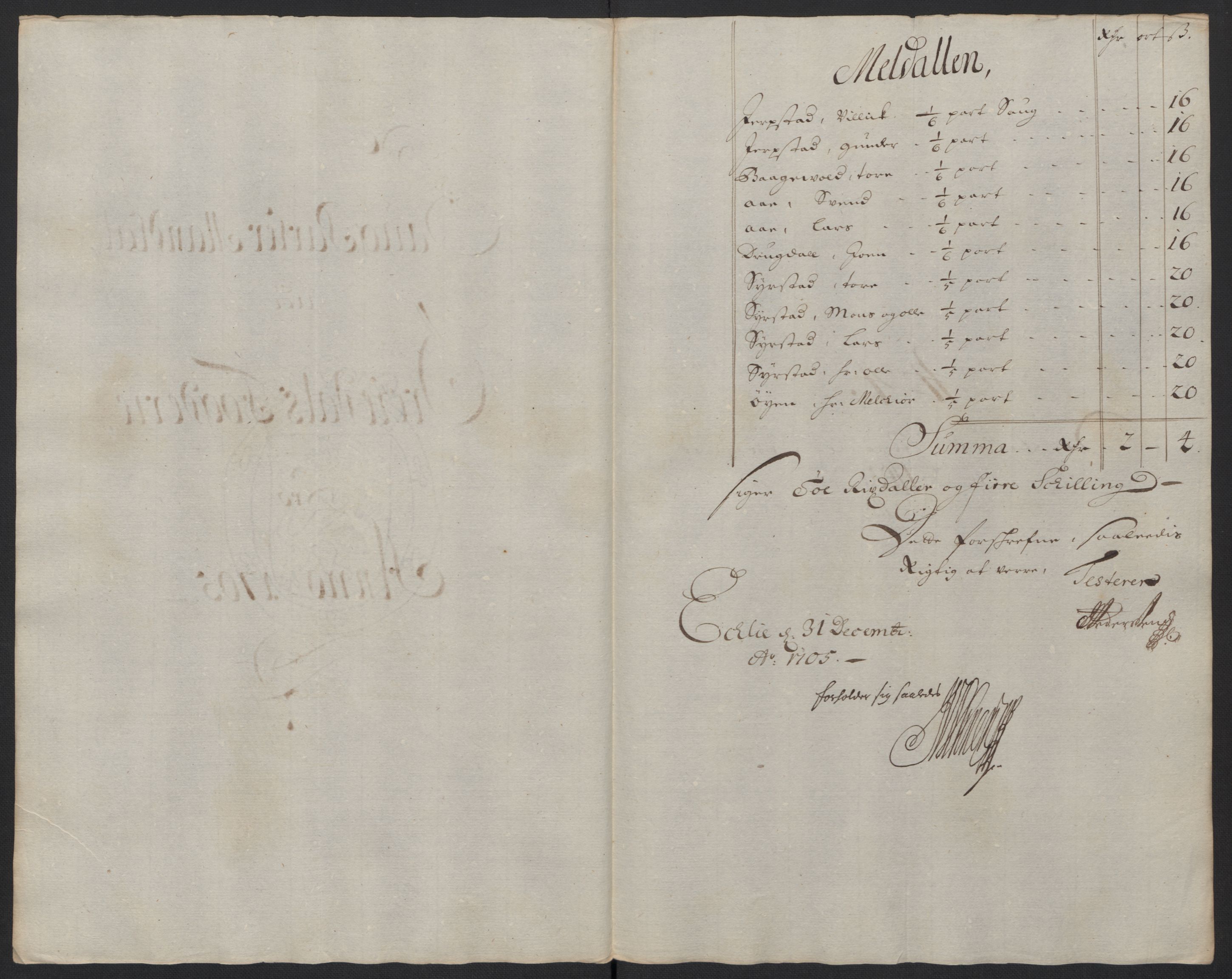 Rentekammeret inntil 1814, Reviderte regnskaper, Fogderegnskap, RA/EA-4092/R60/L3955: Fogderegnskap Orkdal og Gauldal, 1705, s. 121