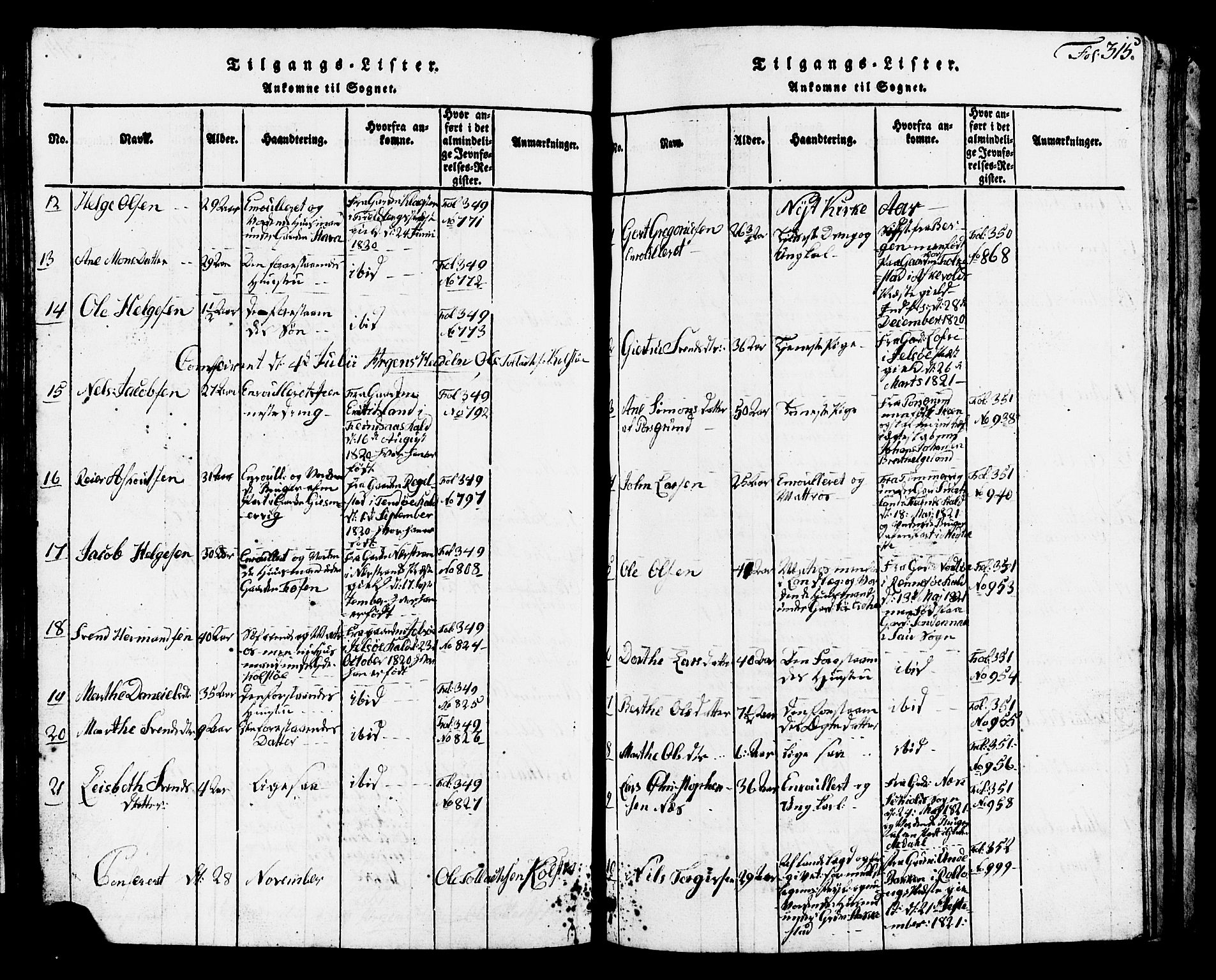 Avaldsnes sokneprestkontor, AV/SAST-A -101851/H/Ha/Hab/L0001: Klokkerbok nr. B 1, 1816-1825, s. 315