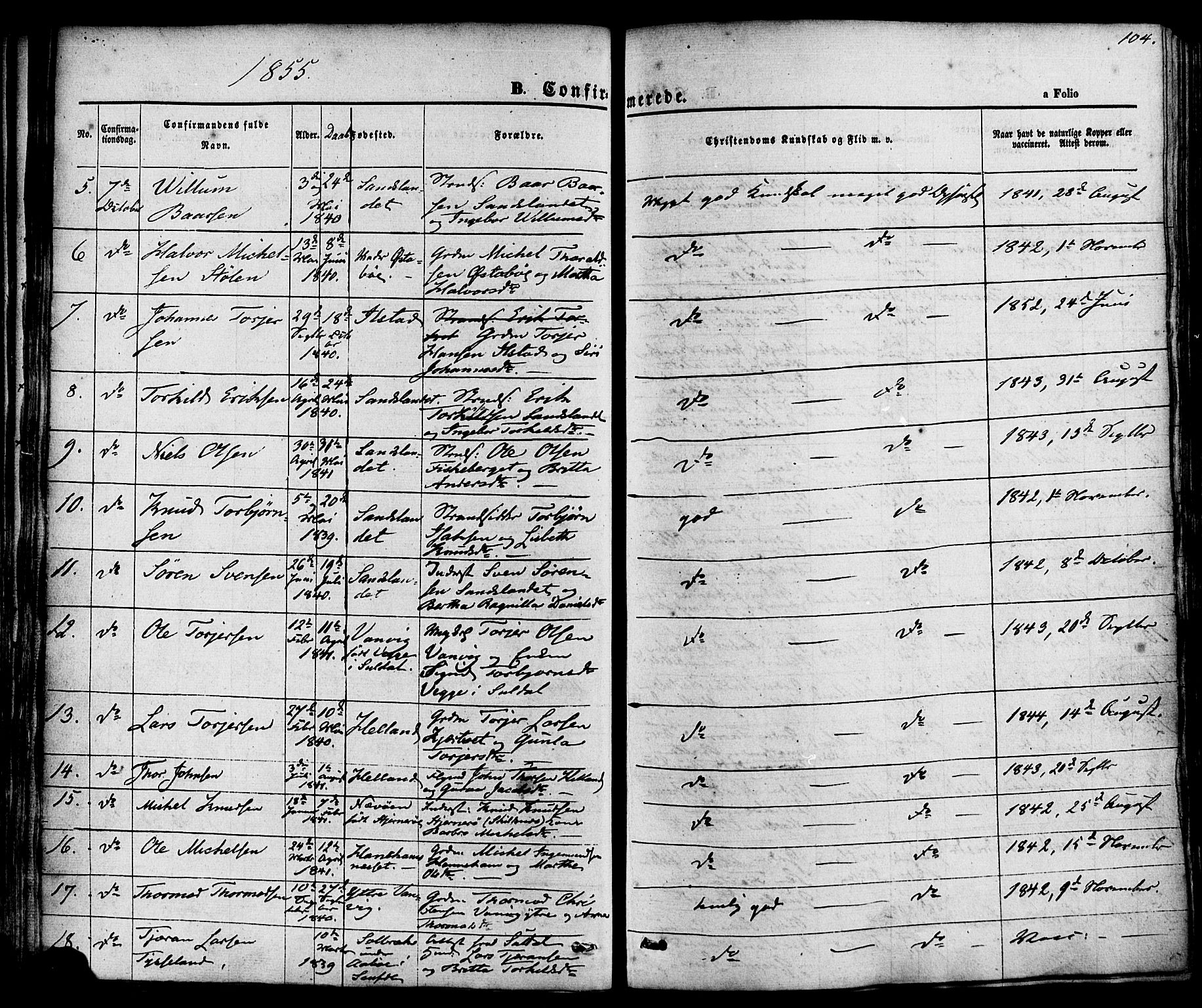 Sand sokneprestkontor, AV/SAST-A-101848/01/III/L0003: Ministerialbok nr. A 3, 1854-1879, s. 104