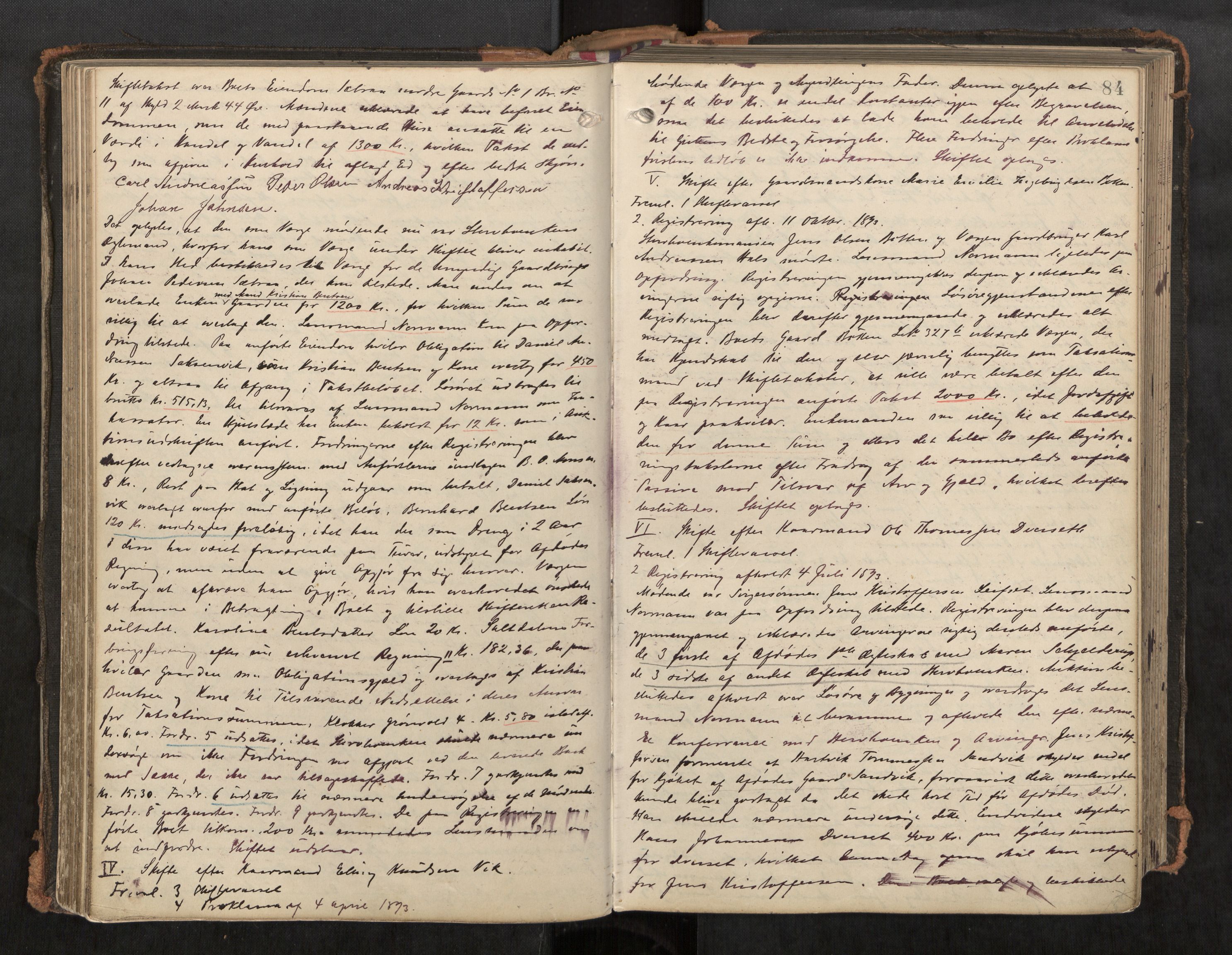 Salten sorenskriveri, AV/SAT-A-4578/1/3/3B/L0009: Skiftebehandlingsprotokoll, 1891-1900, s. 84
