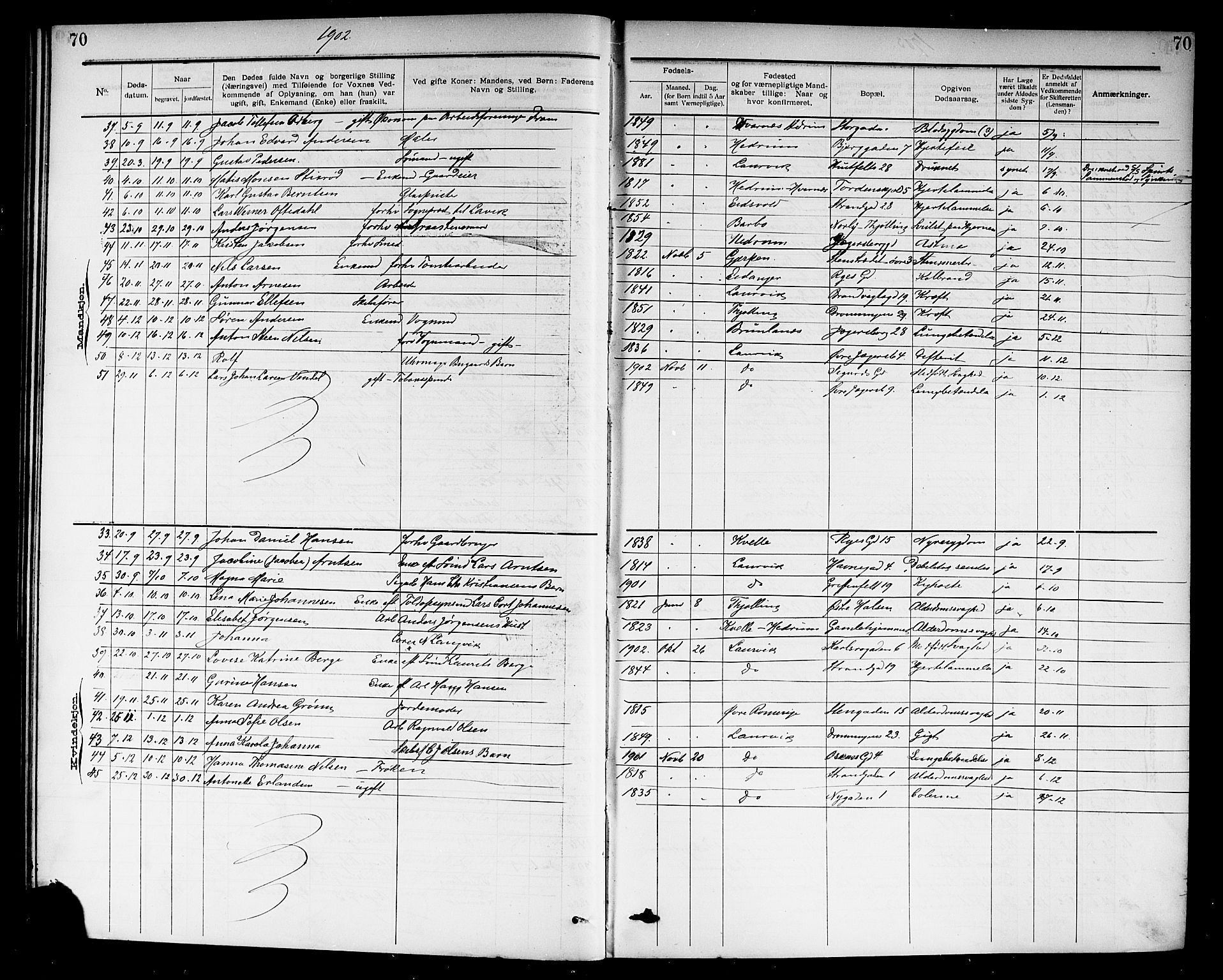Larvik kirkebøker, AV/SAKO-A-352/G/Ga/L0007: Klokkerbok nr. I 7, 1888-1918, s. 70