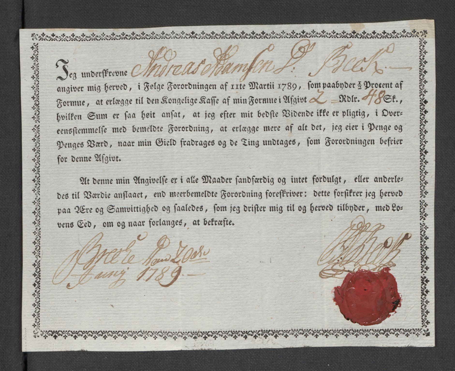 Rentekammeret inntil 1814, Reviderte regnskaper, Mindre regnskaper, AV/RA-EA-4068/Rf/Rfe/L0056:  Ytre og Indre Sogn fogderi, 1789, s. 243