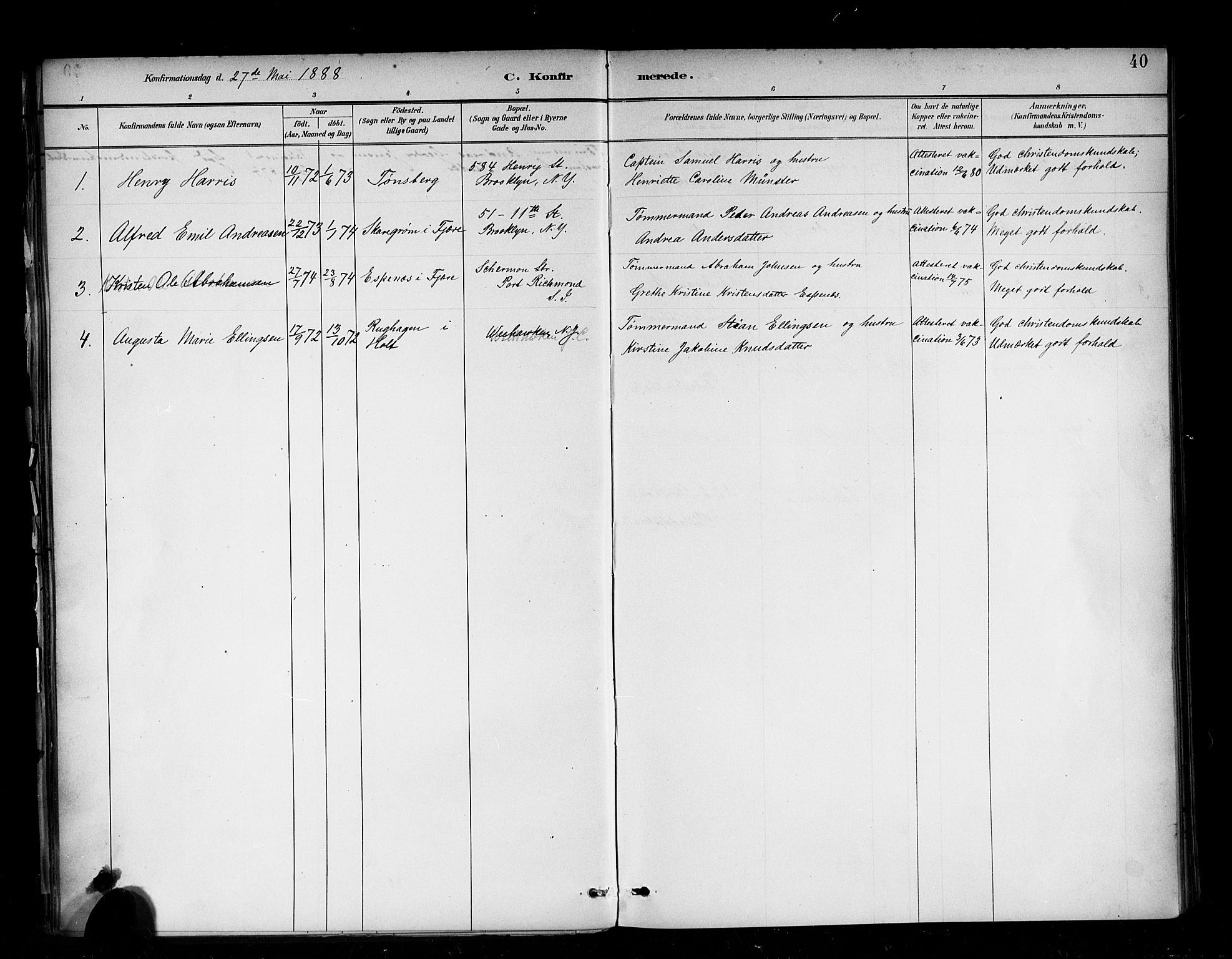 Den norske sjømannsmisjon i utlandet/New York, AV/SAB-SAB/PA-0110/H/Ha/L0002: Ministerialbok nr. A 2, 1886-1888, s. 40