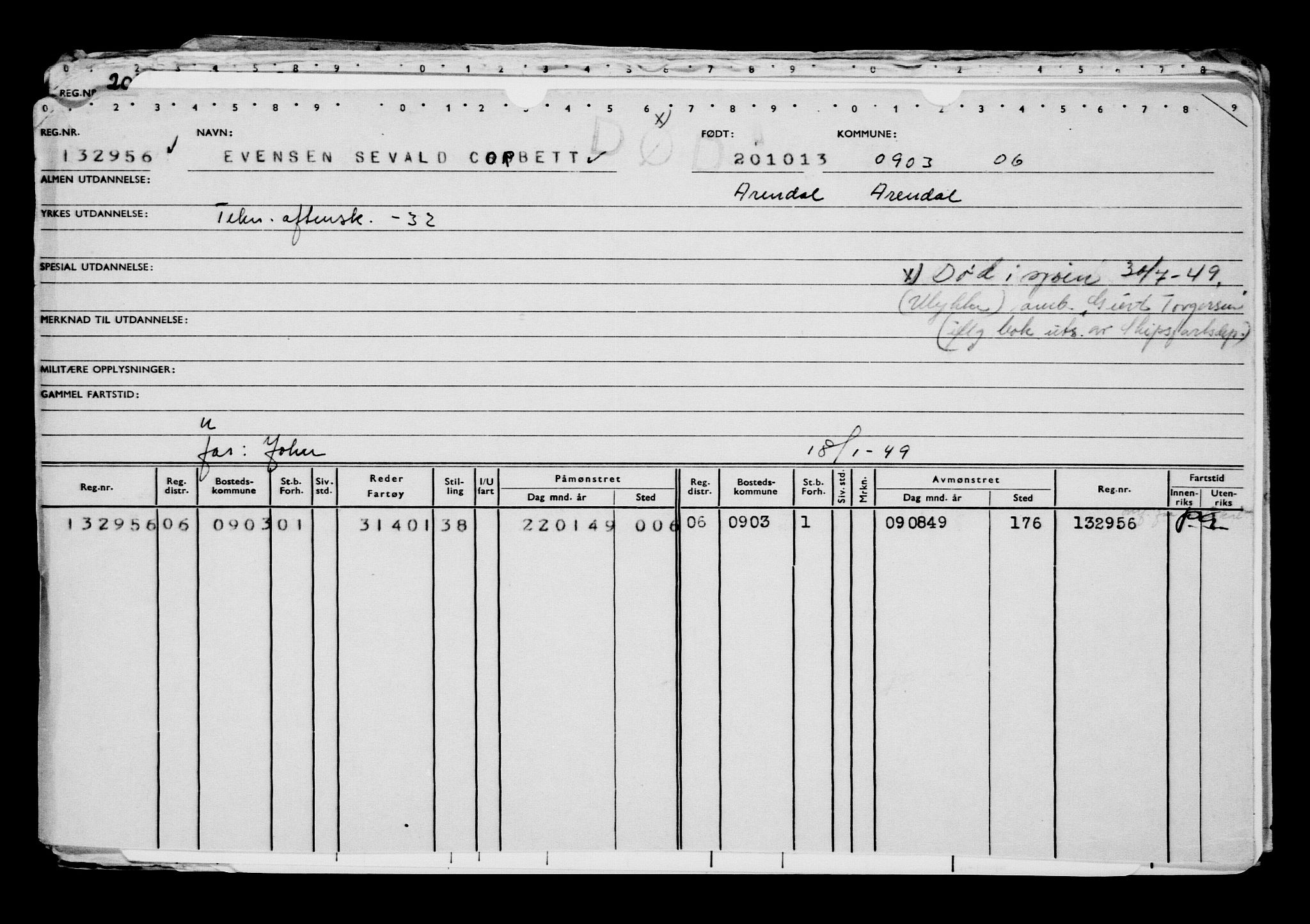 Direktoratet for sjømenn, AV/RA-S-3545/G/Gb/L0116: Hovedkort, 1913, s. 143