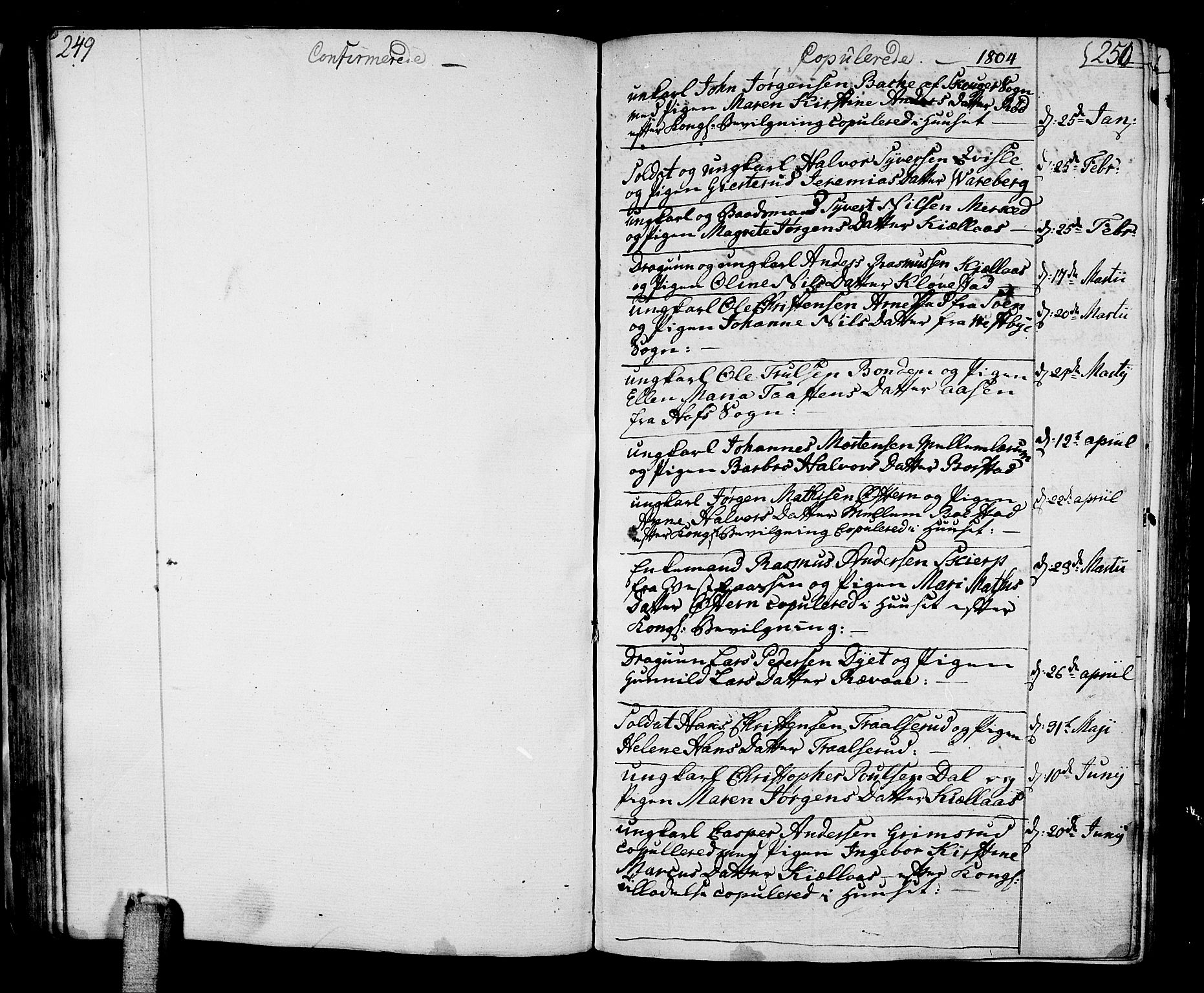 Sande Kirkebøker, AV/SAKO-A-53/F/Fa/L0002: Ministerialbok nr. 2, 1804-1814, s. 249-250
