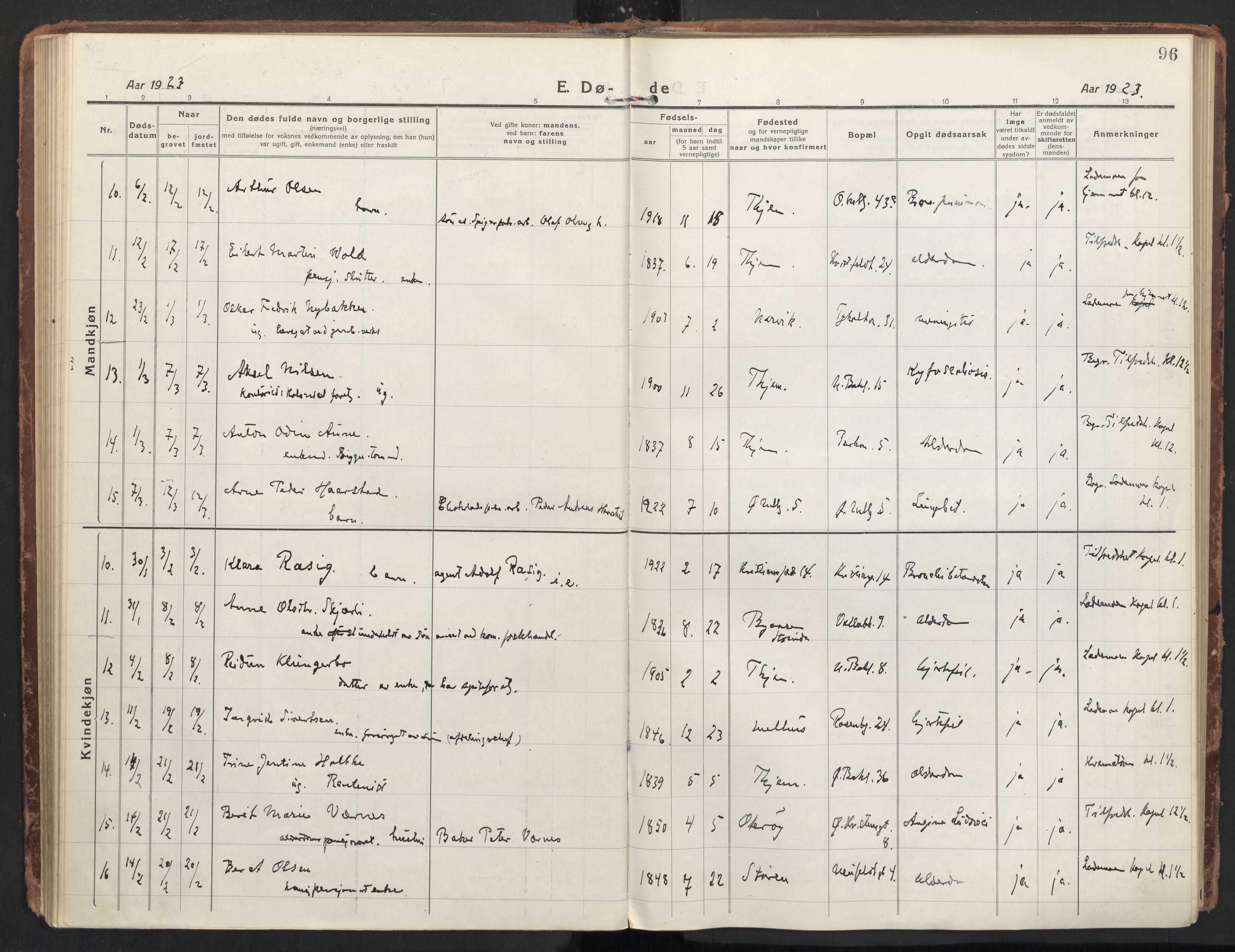 Ministerialprotokoller, klokkerbøker og fødselsregistre - Sør-Trøndelag, SAT/A-1456/604/L0207: Ministerialbok nr. 604A27, 1917-1933, s. 96