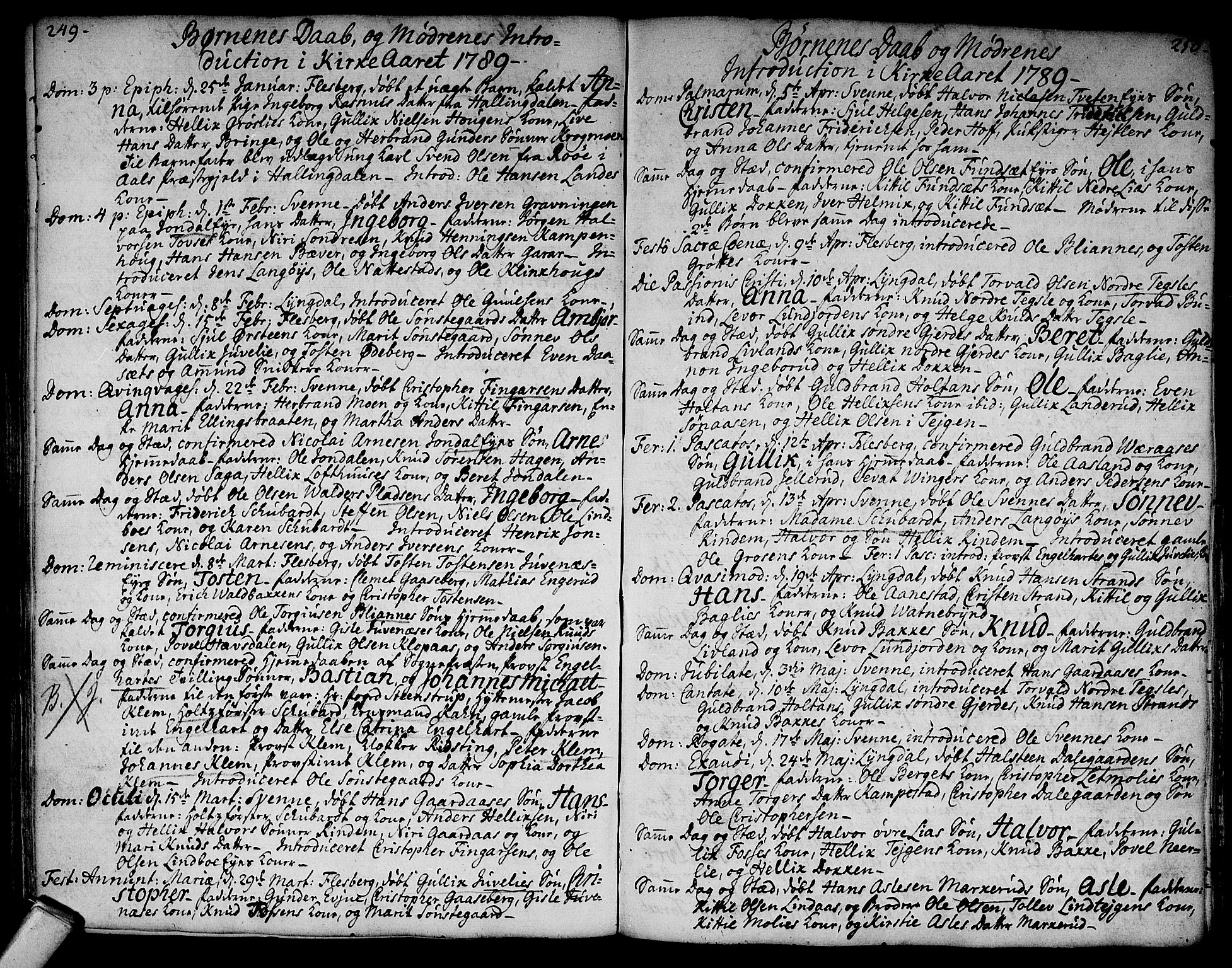 Flesberg kirkebøker, AV/SAKO-A-18/F/Fa/L0003: Ministerialbok nr. I 3, 1748-1790, s. 249-250