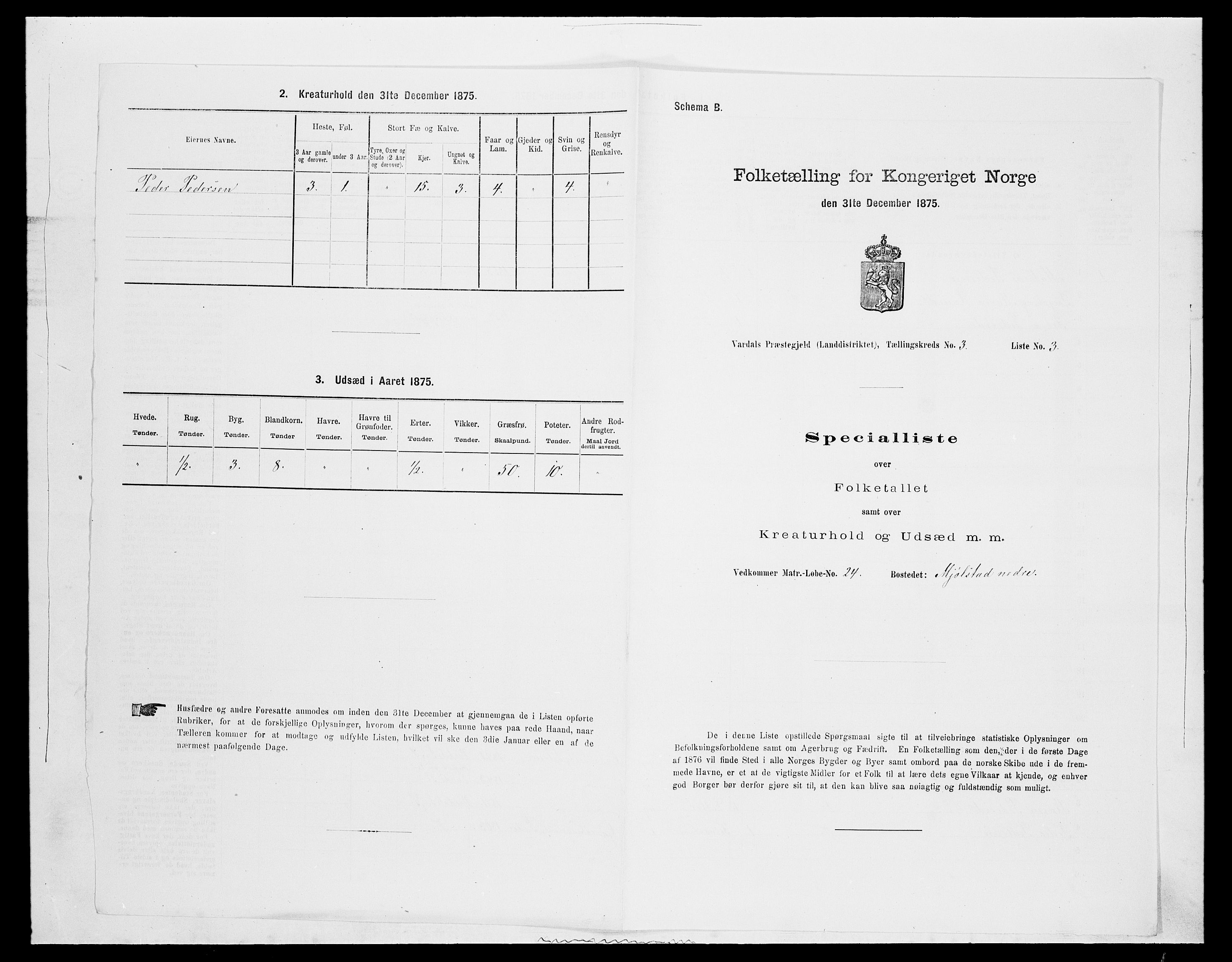 SAH, Folketelling 1875 for 0527L Vardal prestegjeld, Vardal sokn og Hunn sokn, 1875, s. 345