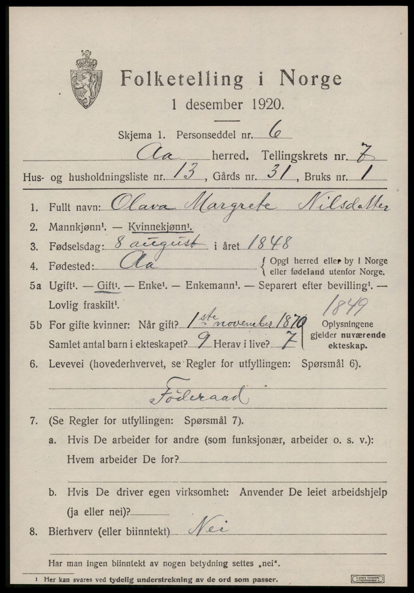 SAT, Folketelling 1920 for 1630 Å herred, 1920, s. 3090