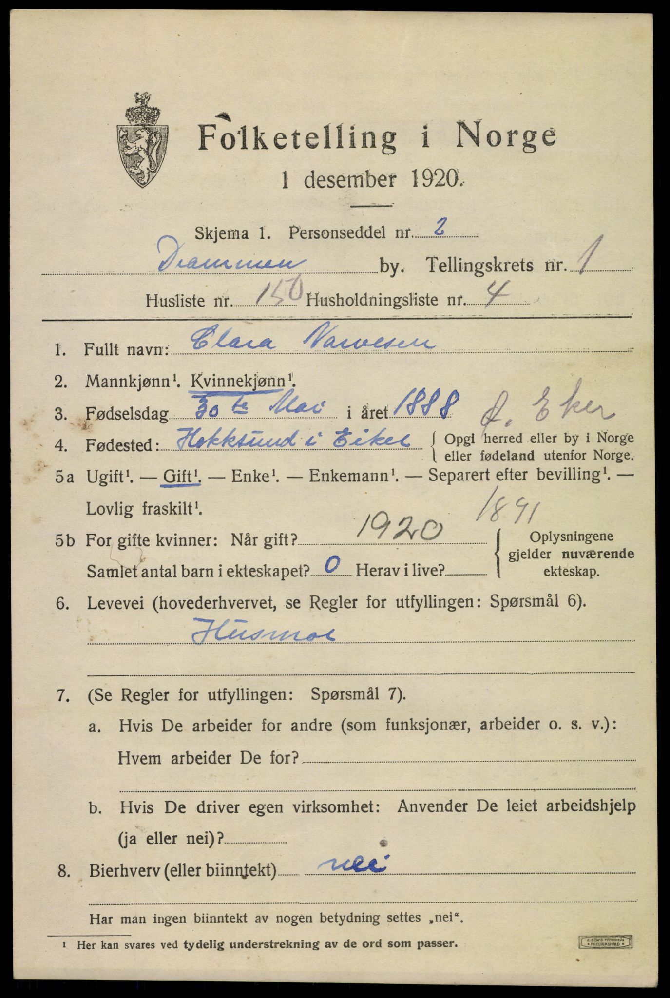 SAKO, Folketelling 1920 for 0602 Drammen kjøpstad, 1920, s. 21761