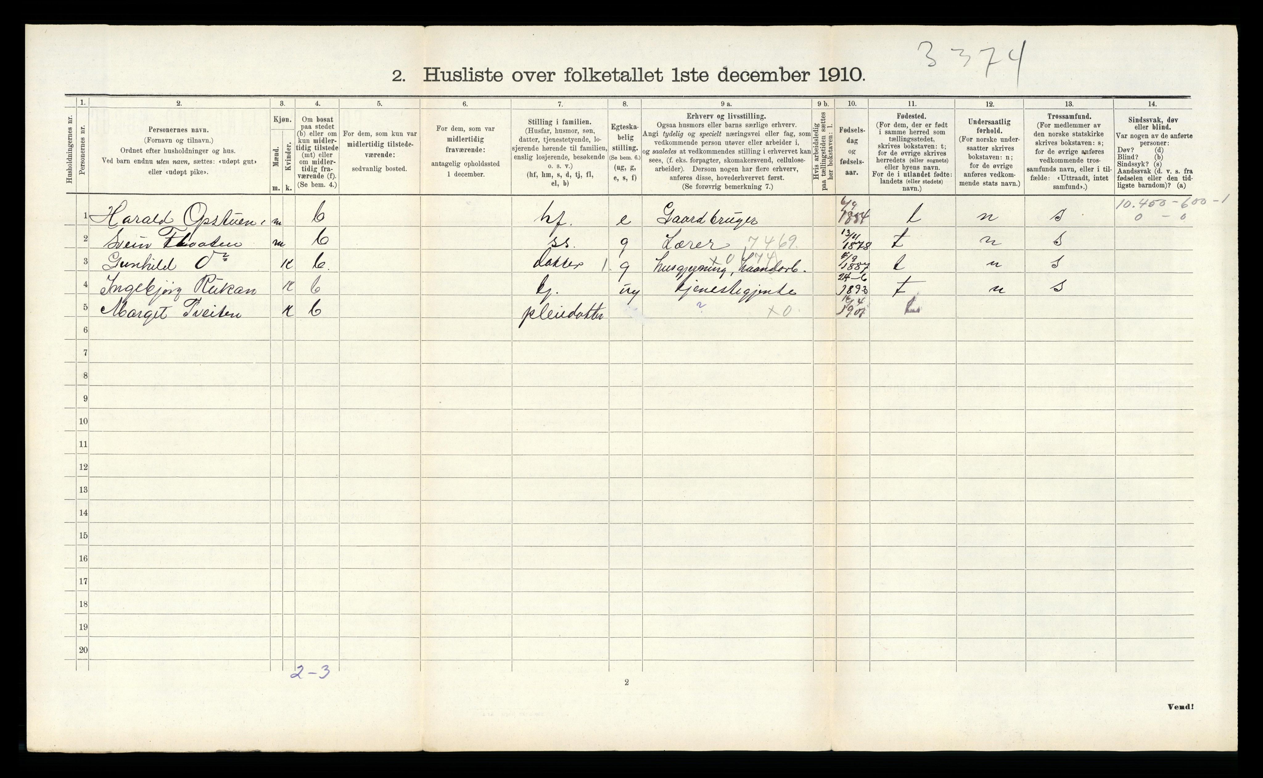 RA, Folketelling 1910 for 0834 Vinje herred, 1910, s. 515