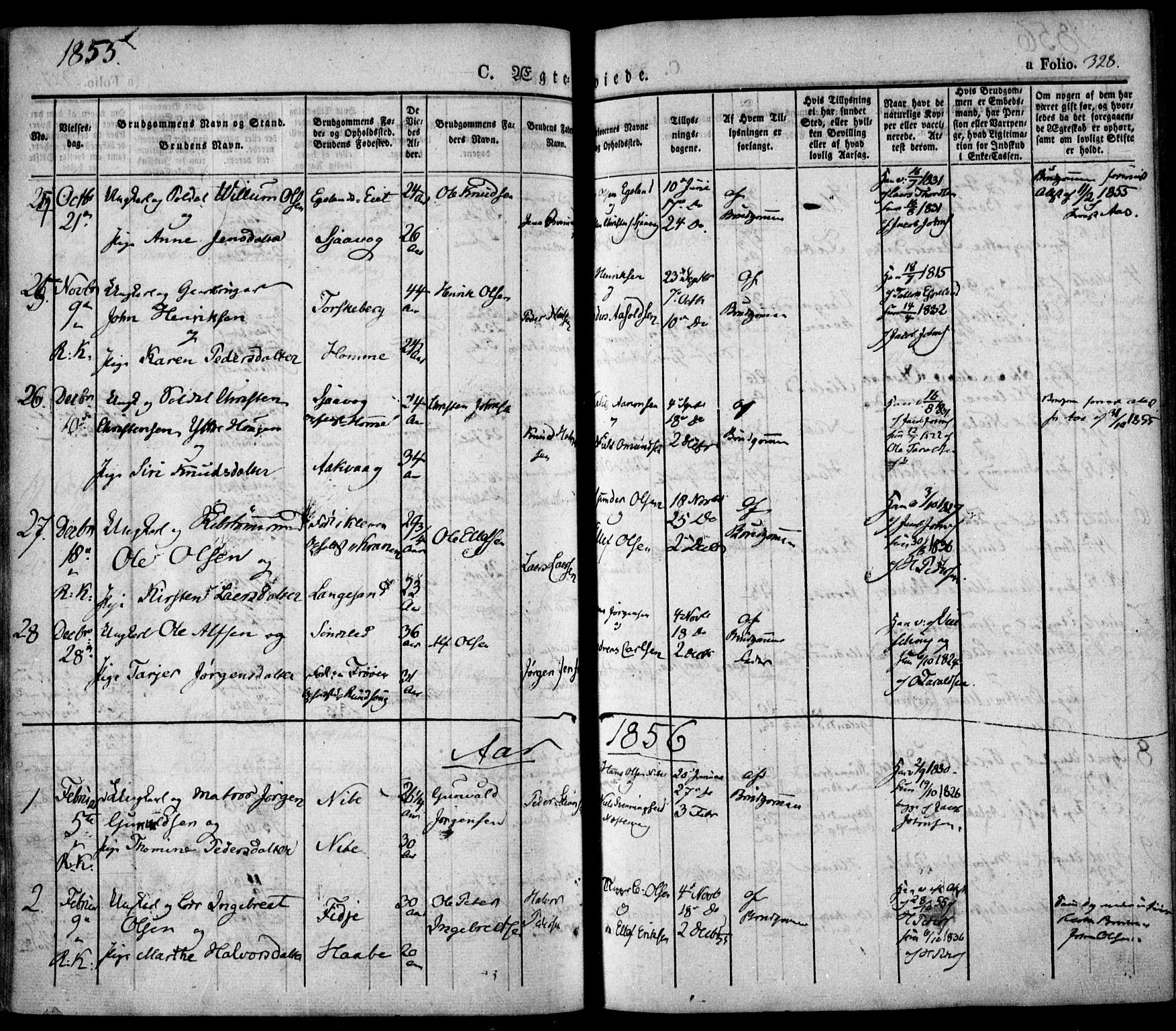 Søndeled sokneprestkontor, SAK/1111-0038/F/Fa/L0002: Ministerialbok nr. A 2, 1839-1860, s. 328