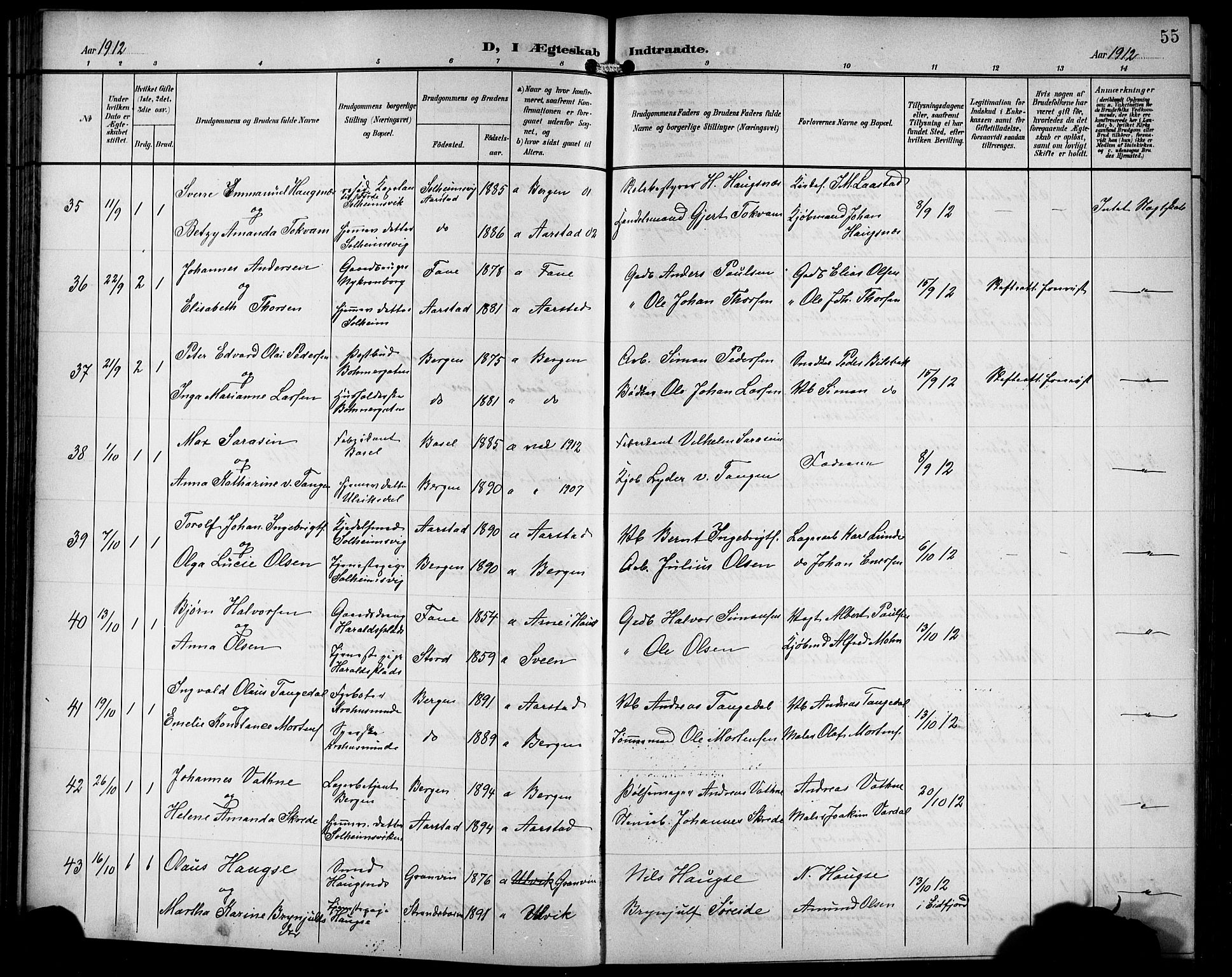 Årstad Sokneprestembete, AV/SAB-A-79301/H/Hab/L0018: Klokkerbok nr. C 1, 1902-1919, s. 55
