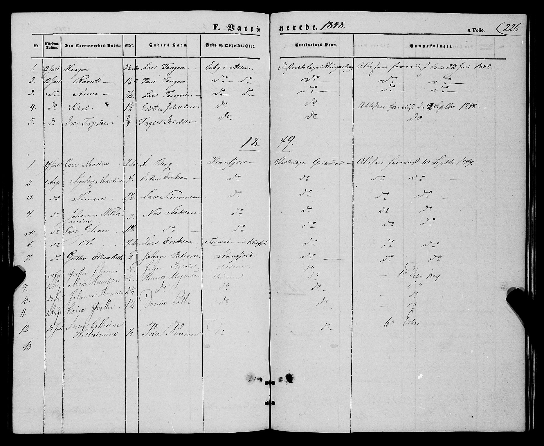 Talvik sokneprestkontor, AV/SATØ-S-1337/H/Ha/L0016kirke: Ministerialbok nr. 16, 1847-1857, s. 226