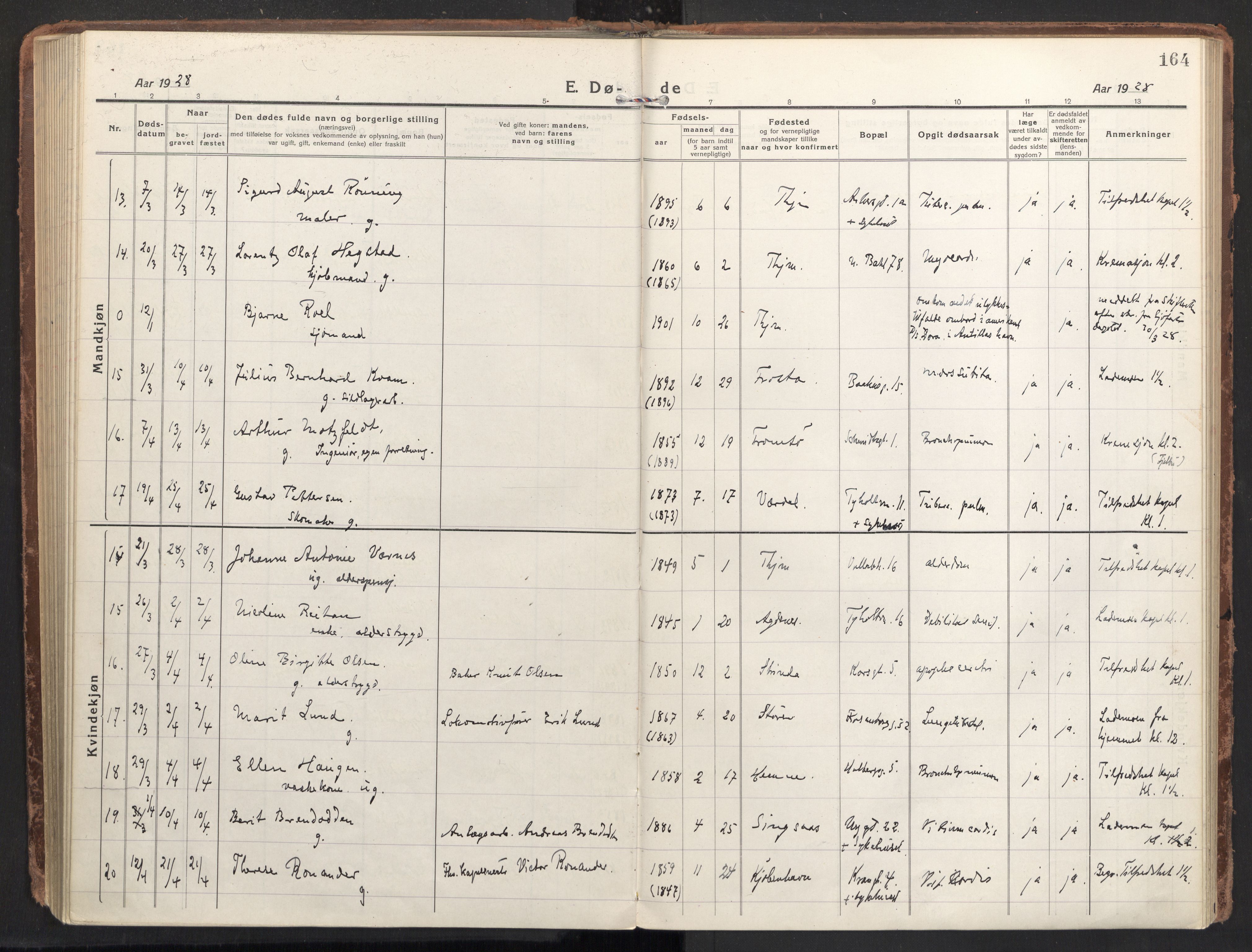 Ministerialprotokoller, klokkerbøker og fødselsregistre - Sør-Trøndelag, AV/SAT-A-1456/604/L0207: Ministerialbok nr. 604A27, 1917-1933, s. 164