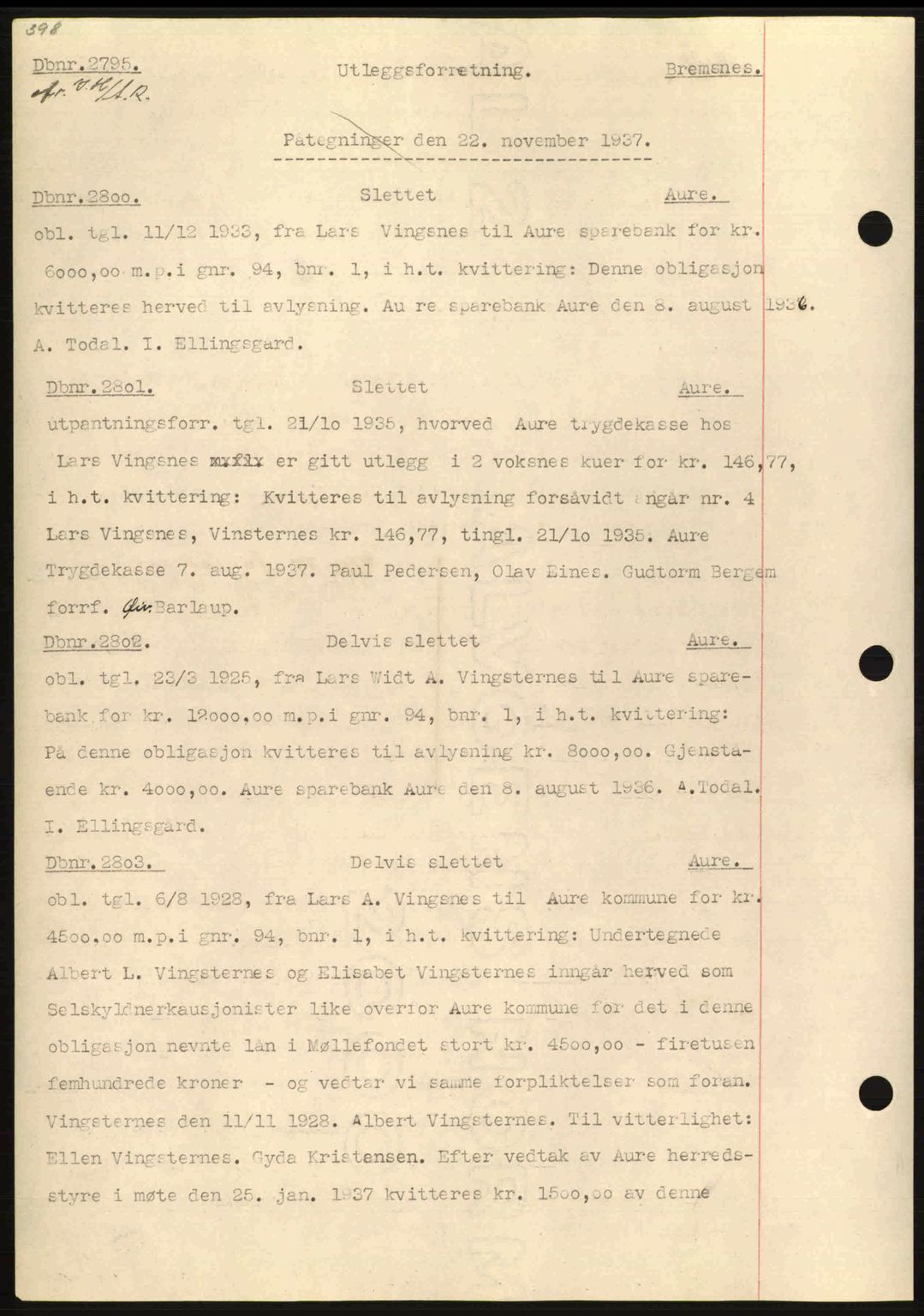 Nordmøre sorenskriveri, SAT/A-4132/1/2/2Ca: Pantebok nr. C80, 1936-1939, Dagboknr: 2795/1937
