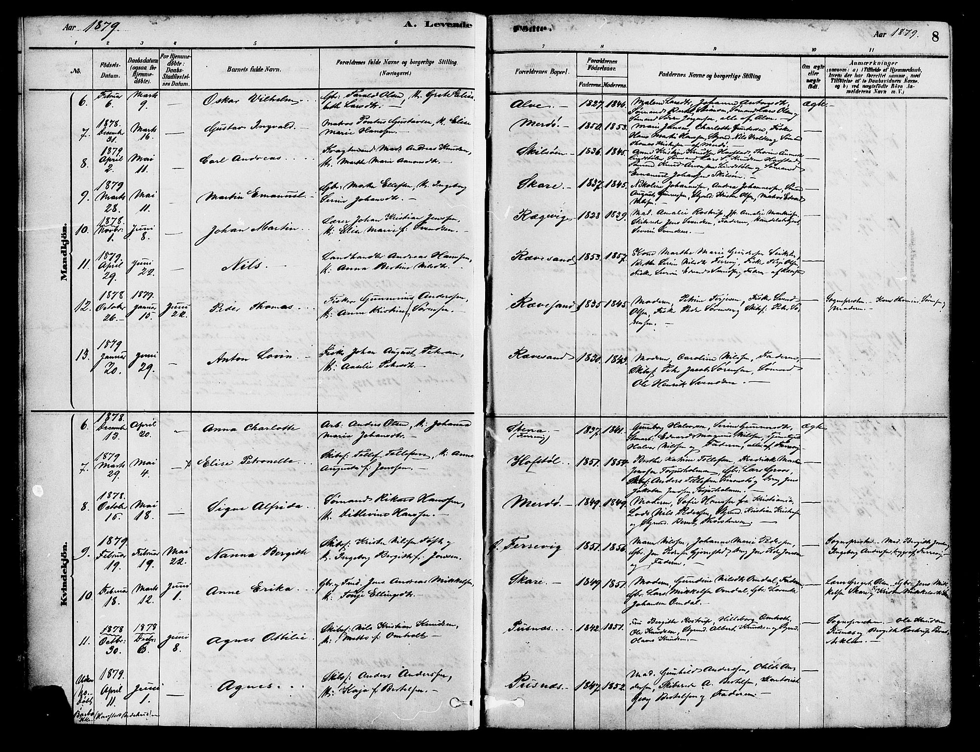 Tromøy sokneprestkontor, AV/SAK-1111-0041/F/Fa/L0009: Ministerialbok nr. A 9, 1878-1896, s. 8