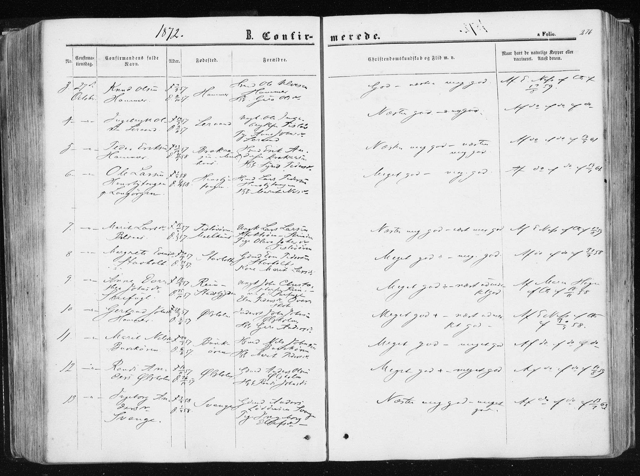 Ministerialprotokoller, klokkerbøker og fødselsregistre - Sør-Trøndelag, SAT/A-1456/612/L0377: Ministerialbok nr. 612A09, 1859-1877, s. 276