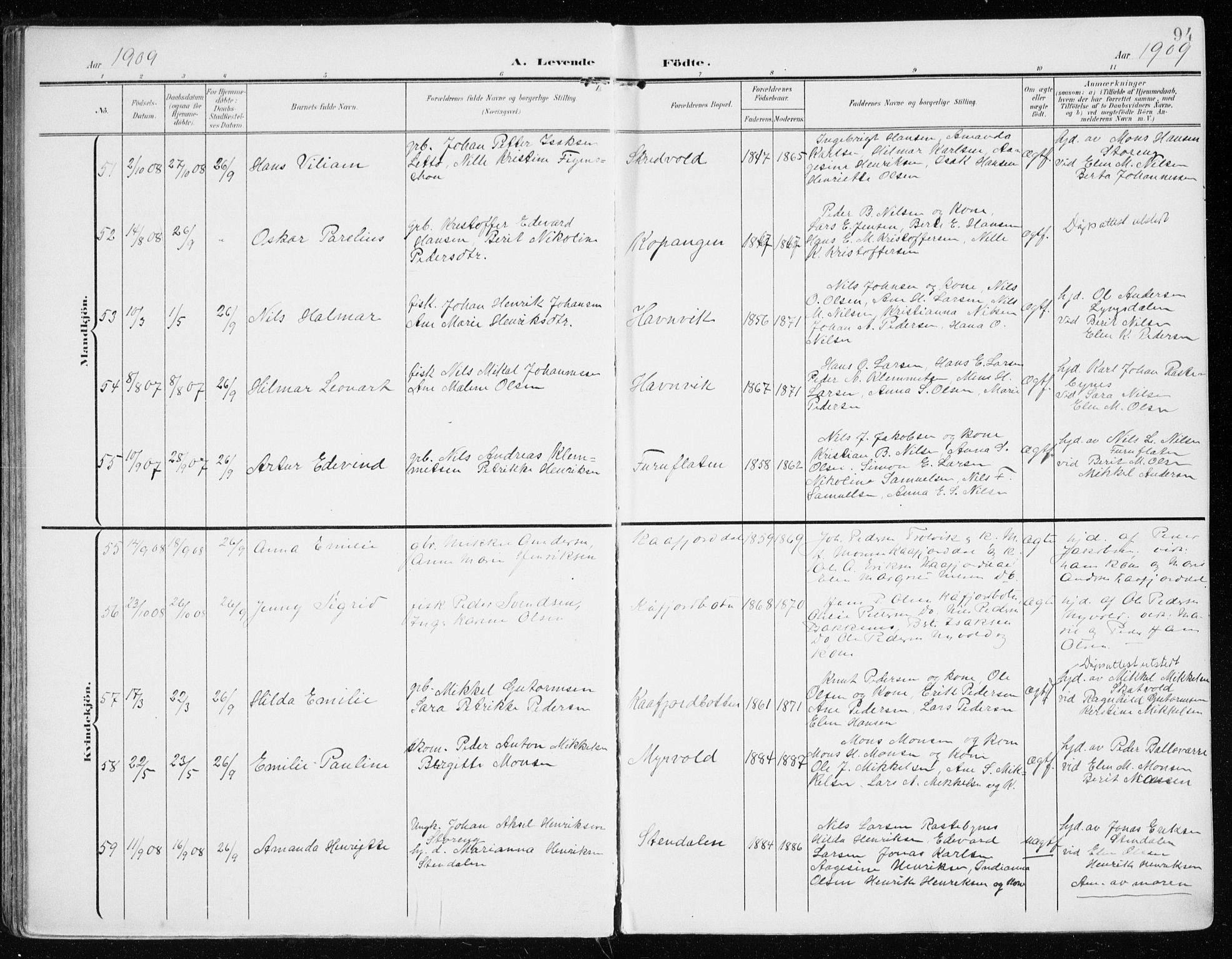 Lyngen sokneprestembete, AV/SATØ-S-1289/H/He/Hea/L0011kirke: Ministerialbok nr. 11, 1903-1913, s. 94