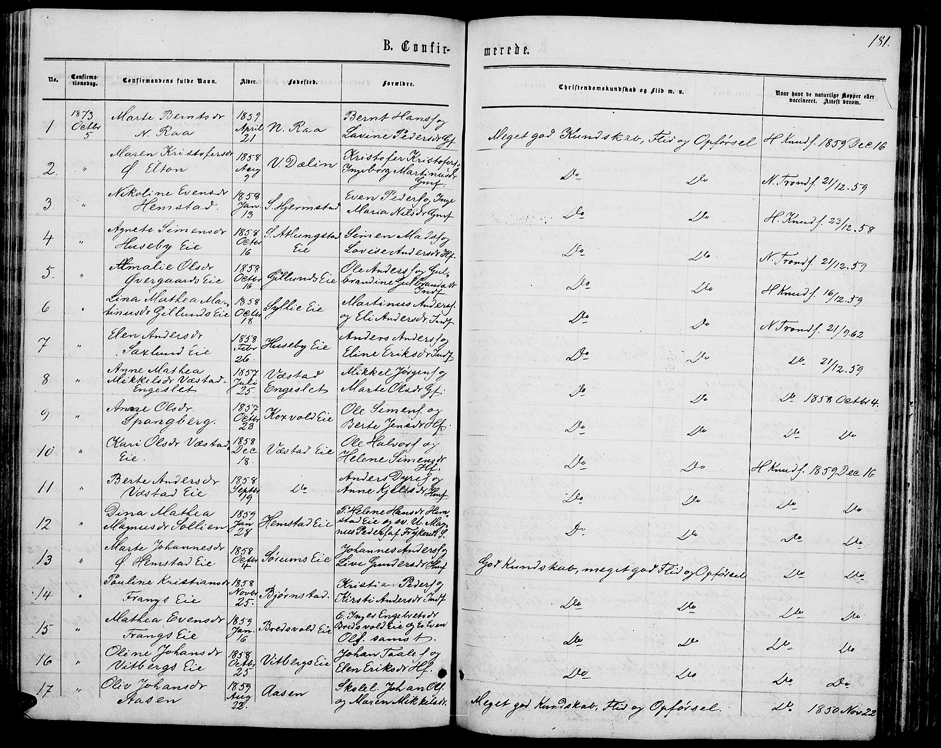 Stange prestekontor, AV/SAH-PREST-002/L/L0006: Klokkerbok nr. 6, 1864-1882, s. 181
