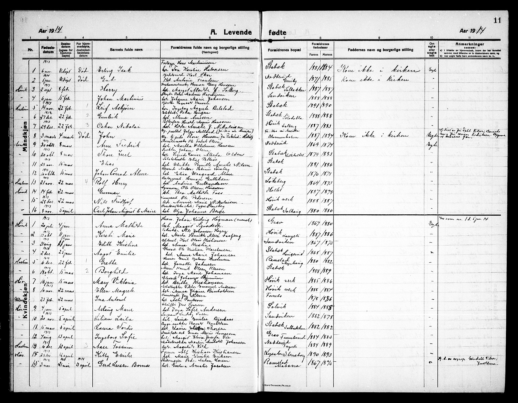 Østre Bærum prestekontor Kirkebøker, SAO/A-10887/G/Ga/L0002: Klokkerbok nr. 2, 1912-1929, s. 11