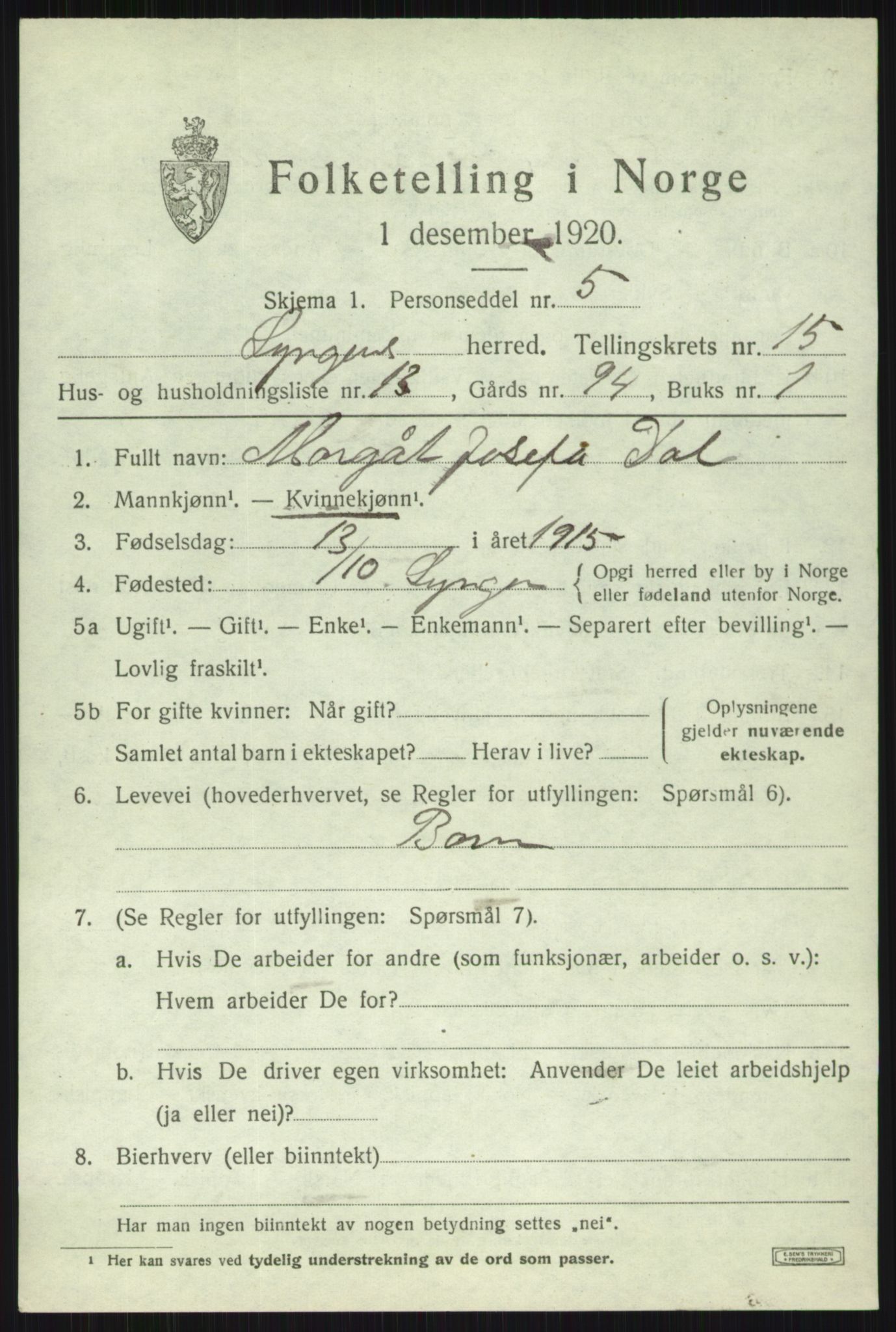SATØ, Folketelling 1920 for 1938 Lyngen herred, 1920, s. 13005