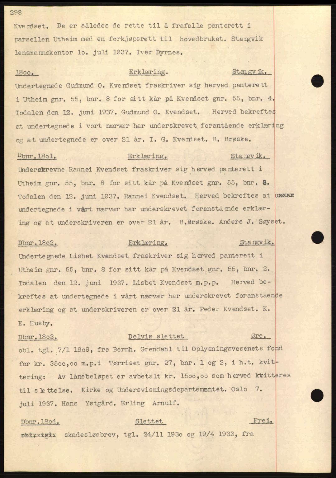 Nordmøre sorenskriveri, SAT/A-4132/1/2/2Ca: Pantebok nr. C80, 1936-1939, Dagboknr: 1800/1937